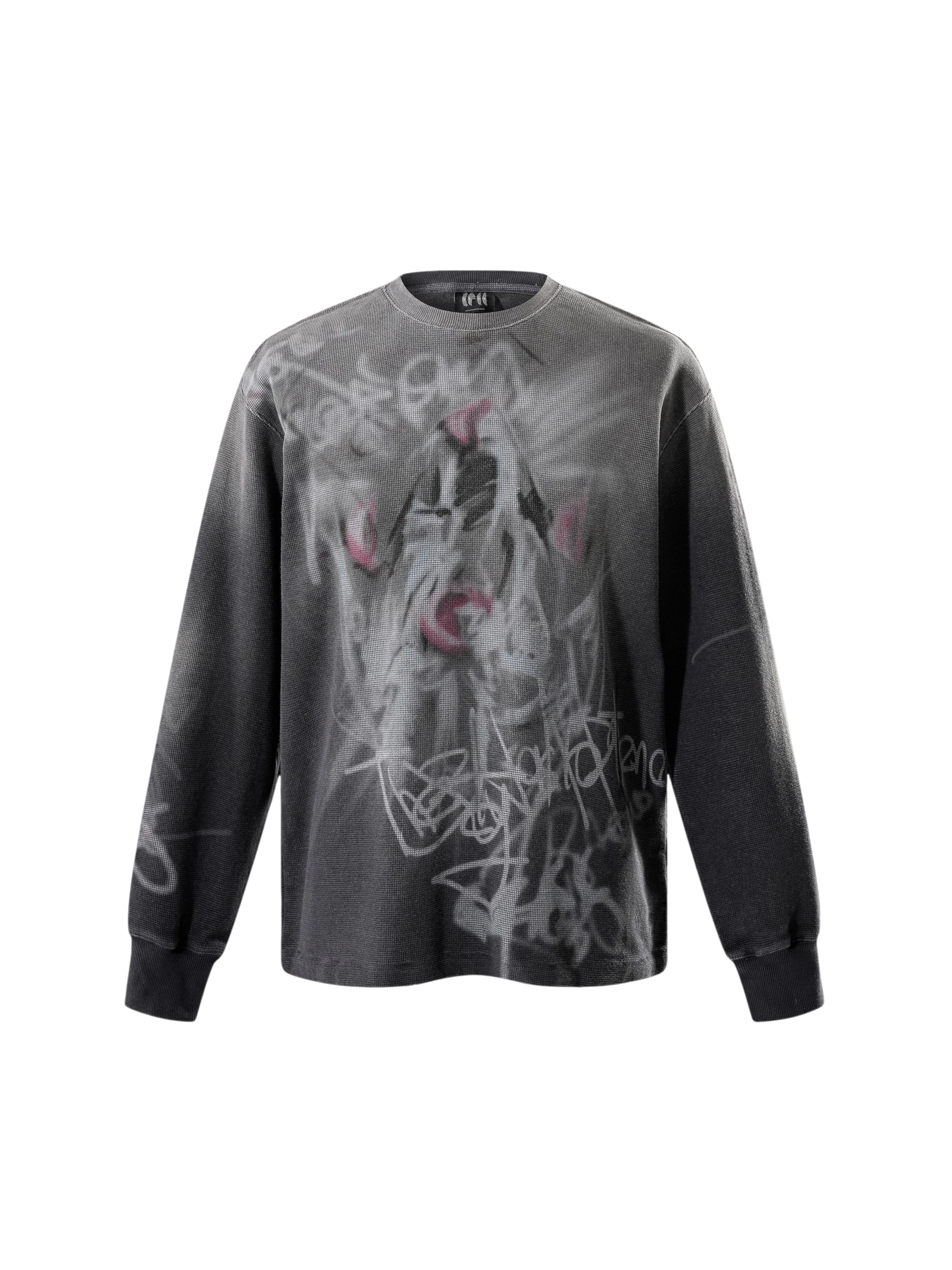 TBHNP Disciple graffiti spray long-sleeve tee, dark grey — men's streetwear graphic tee