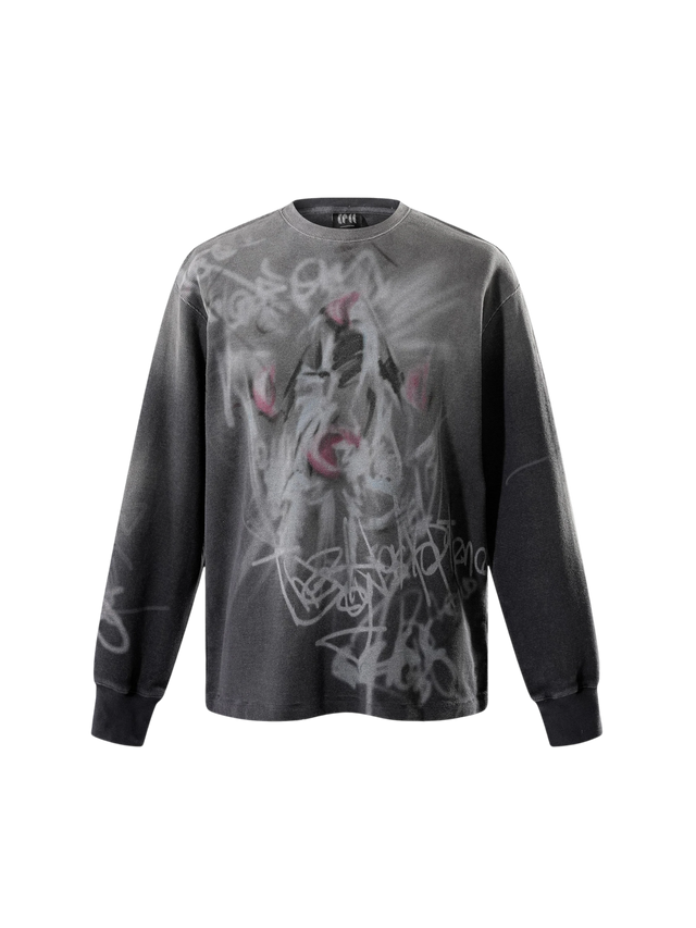 GRAFFITI SPRAY IRREGULAR LONG-SLEEVE TEE