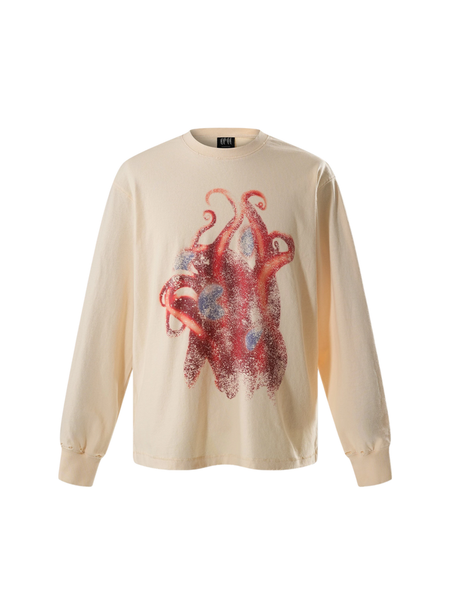 TWO-TONE PRINTED LONG-SLEEVE TEE