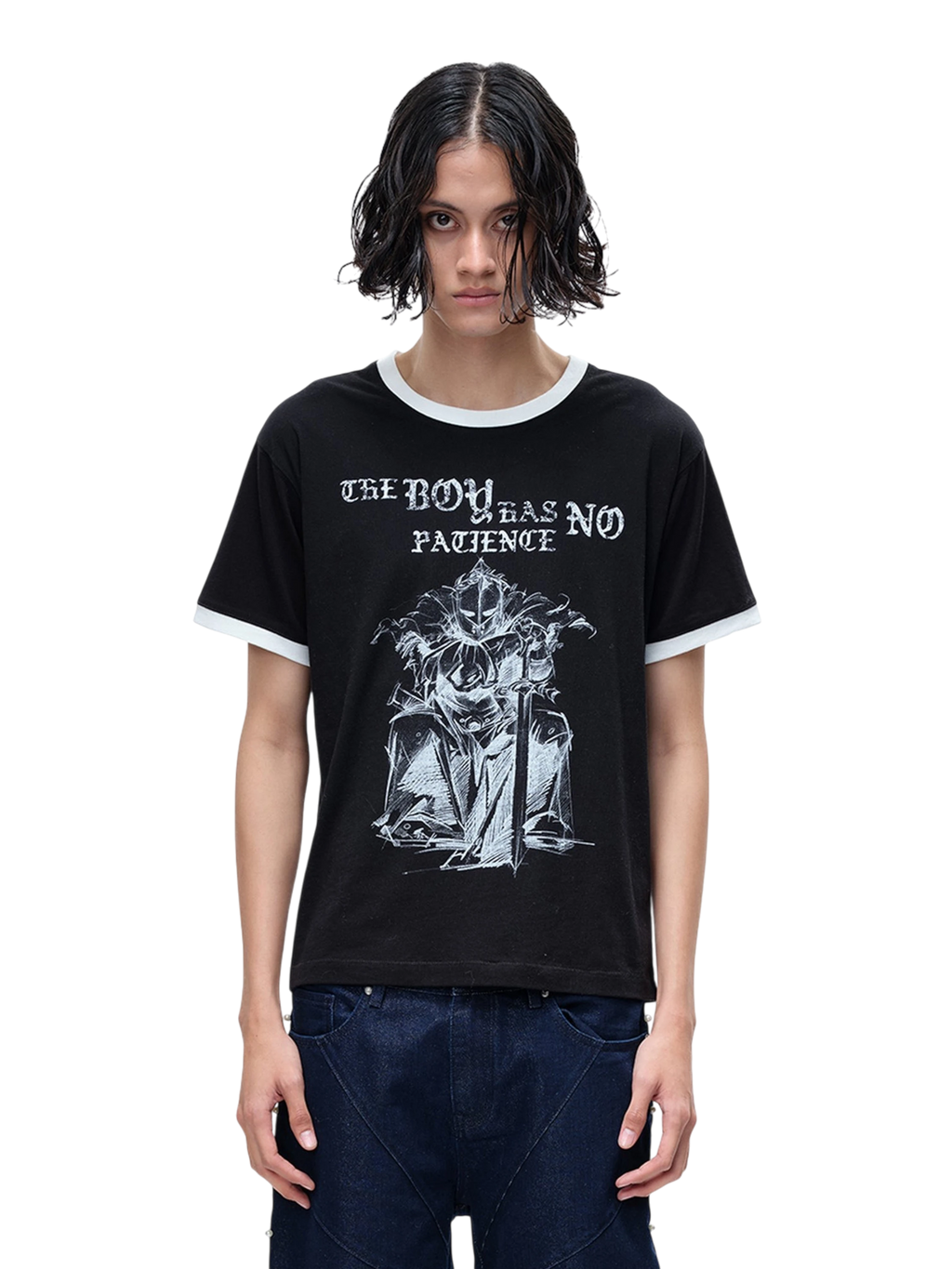 TBHNP Luminous Dawn sketch knight rhinestone ringer tee — men's streetwear graphic tee