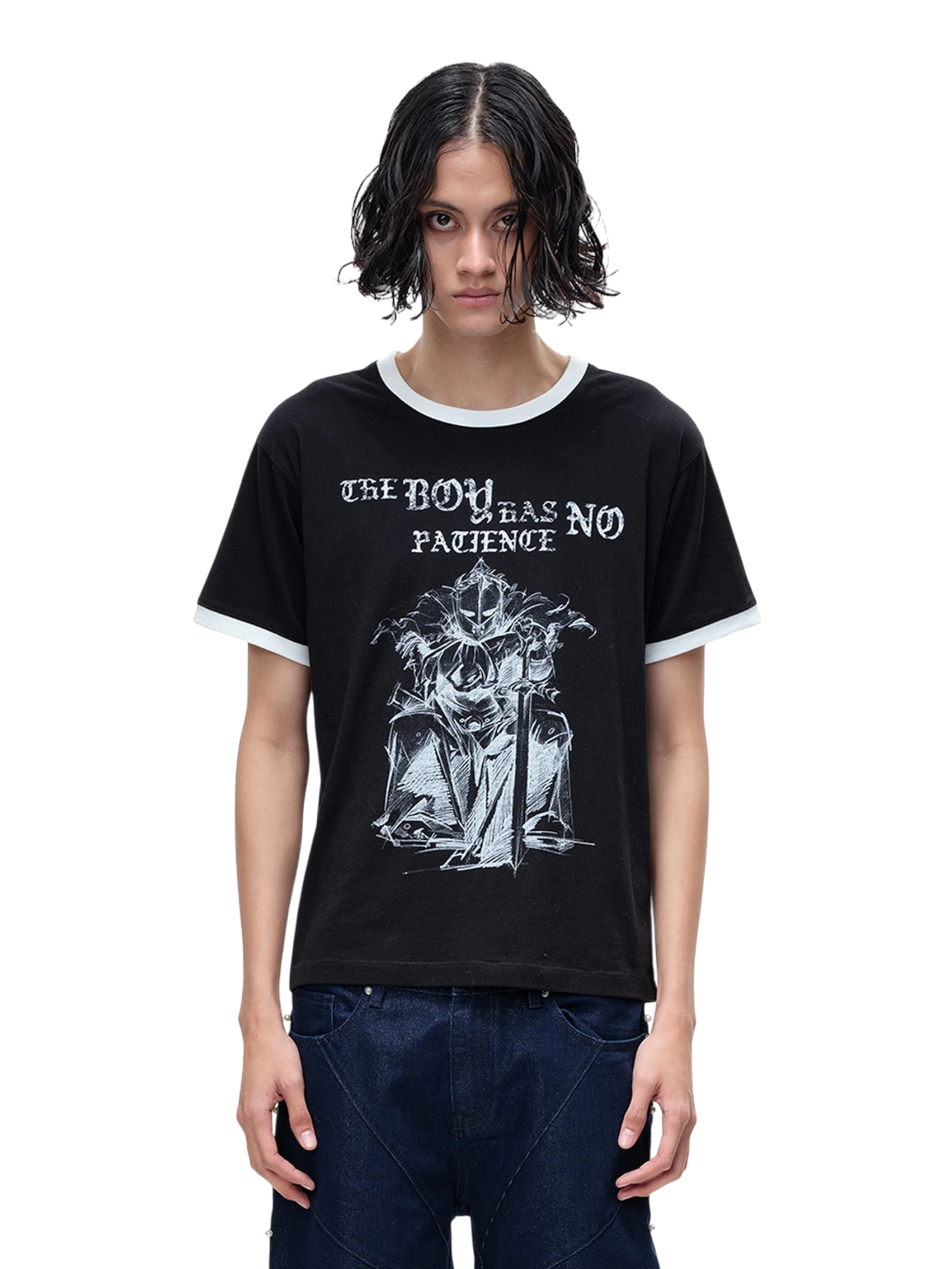 TBHNP Luminous Dawn sketch knight rhinestone ringer tee — men's streetwear graphic tee