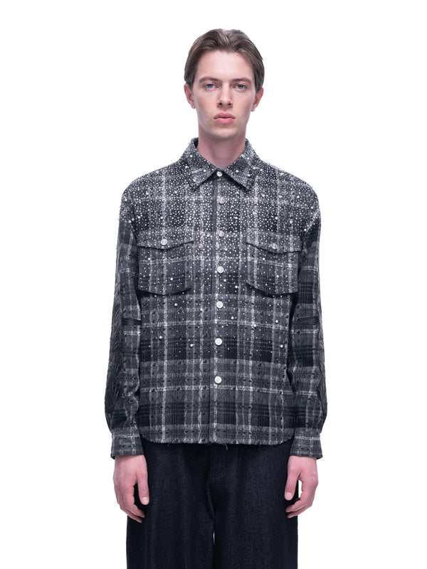 LUMINOUS DAWN RHINESTONE PEARL BAT PATTERN L-S SHIRT