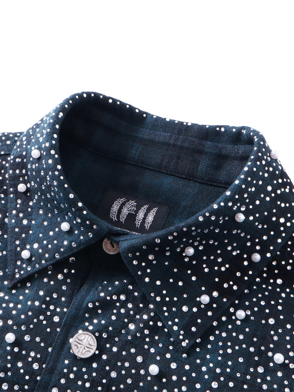 LUMINOUS DAWN RHINESTONE PEARL BAT PATTERN L-S SHIRT