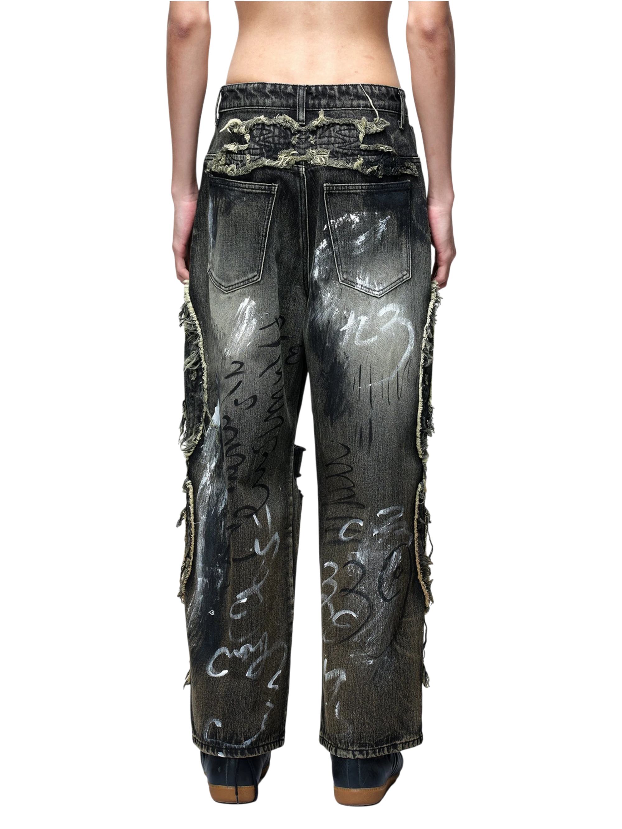 TBHNP Luminous Dawn graffiti distressed jeans, black — men's streetwear denim