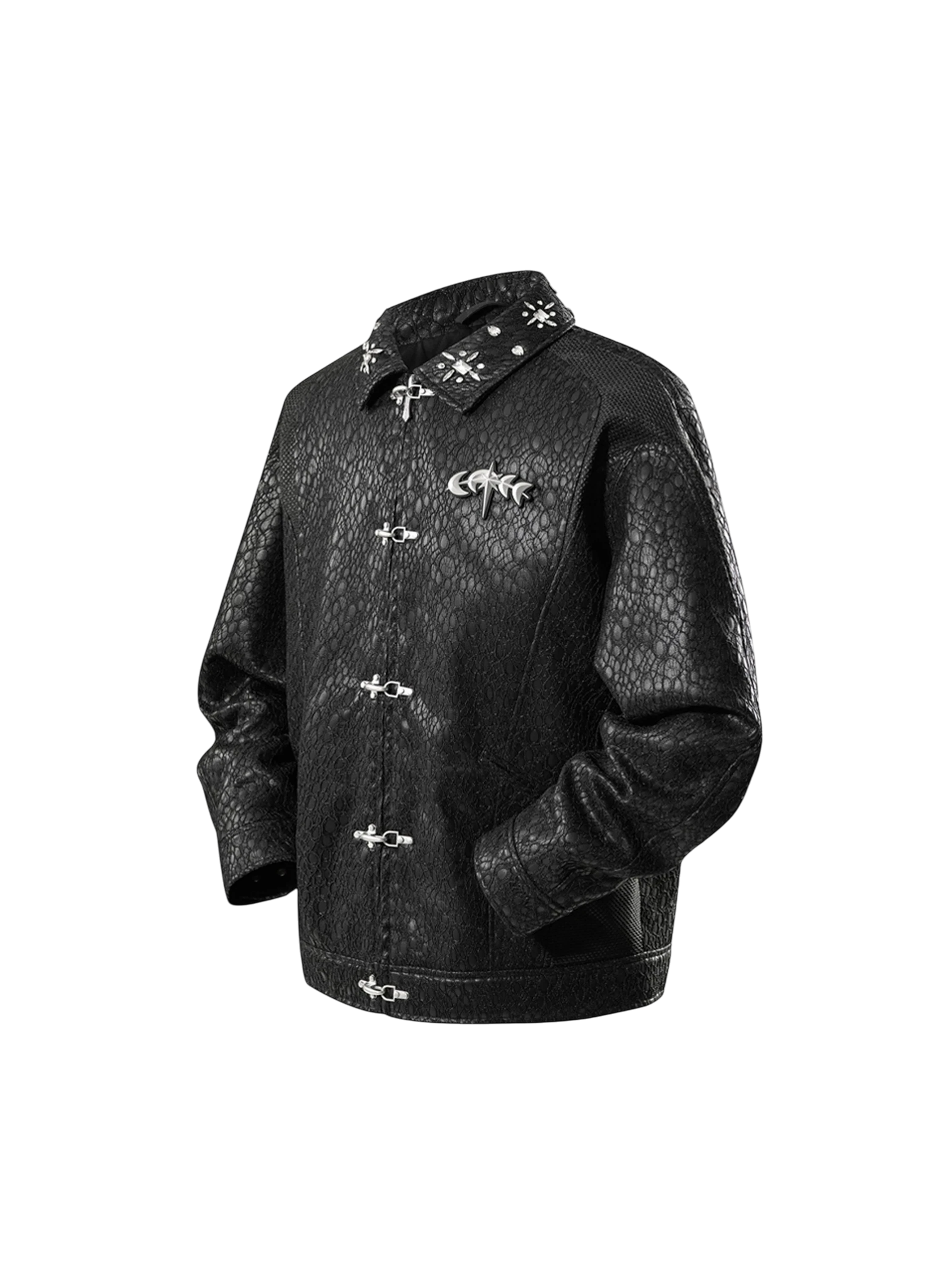 TBHNP Luminous Dawn structured patchwork padded jacket, black — men's streetwear jacket