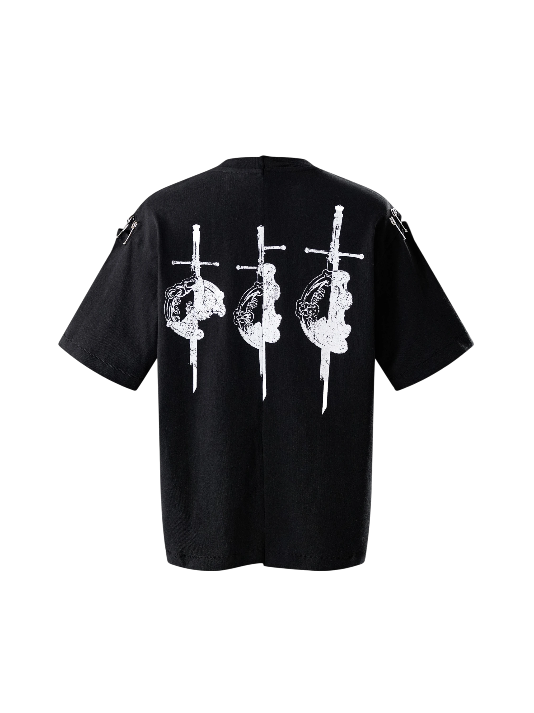 TBHNP Luminous Dawn destroyed patchwork heavyweight t-shirt, black — men's streetwear graphic tee