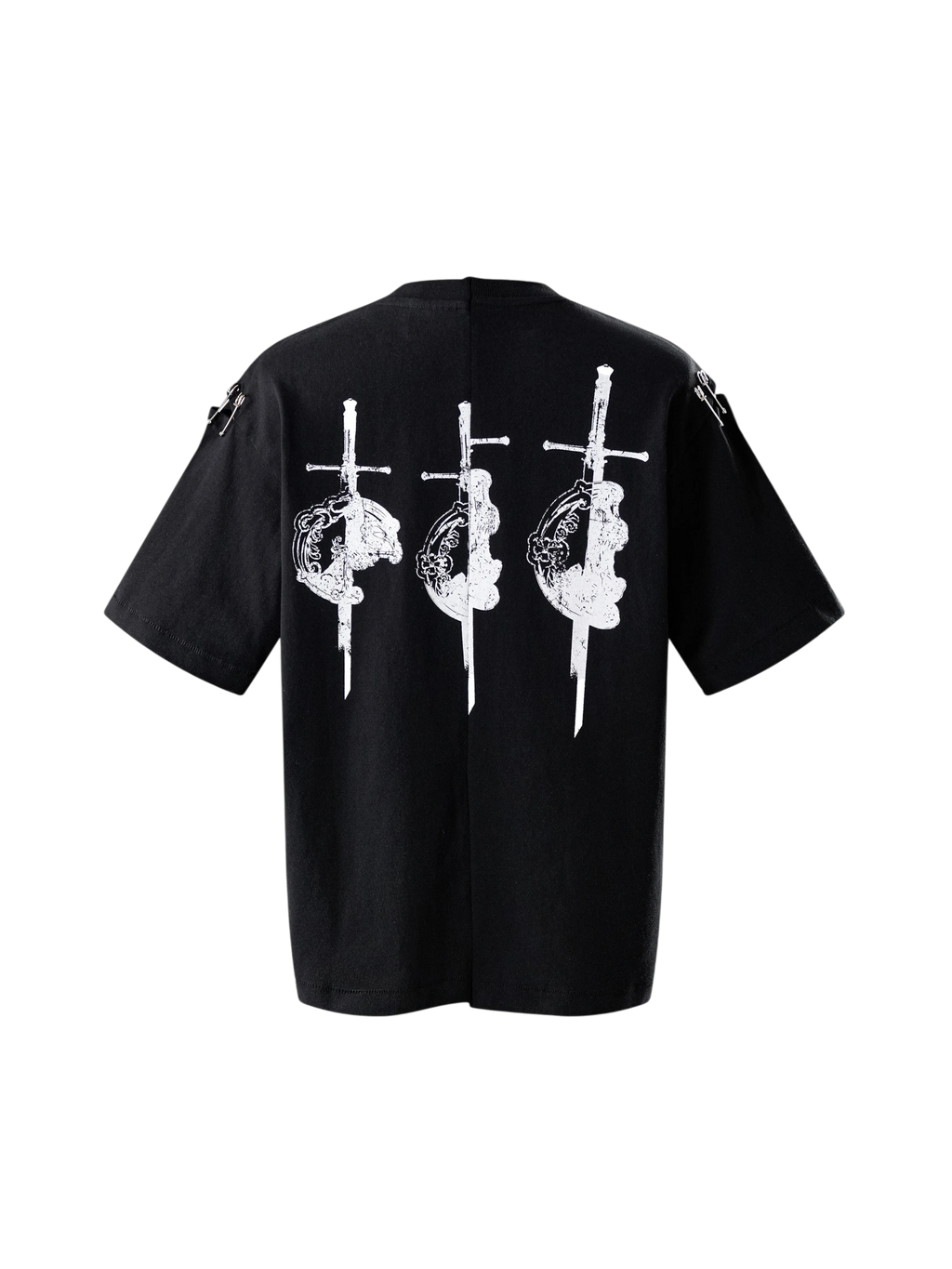 TBHNP Luminous Dawn destroyed patchwork heavyweight t-shirt, black — men's streetwear graphic tee