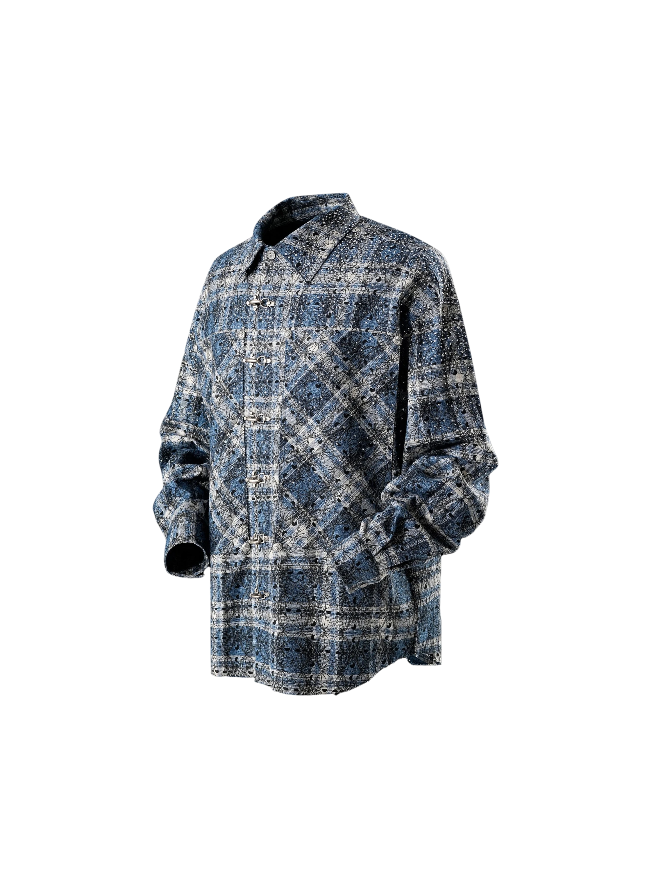 TBHNP Luminous Dawn Shadowbat buckle plaid flannel shirt — men's gothic streetwear button-up