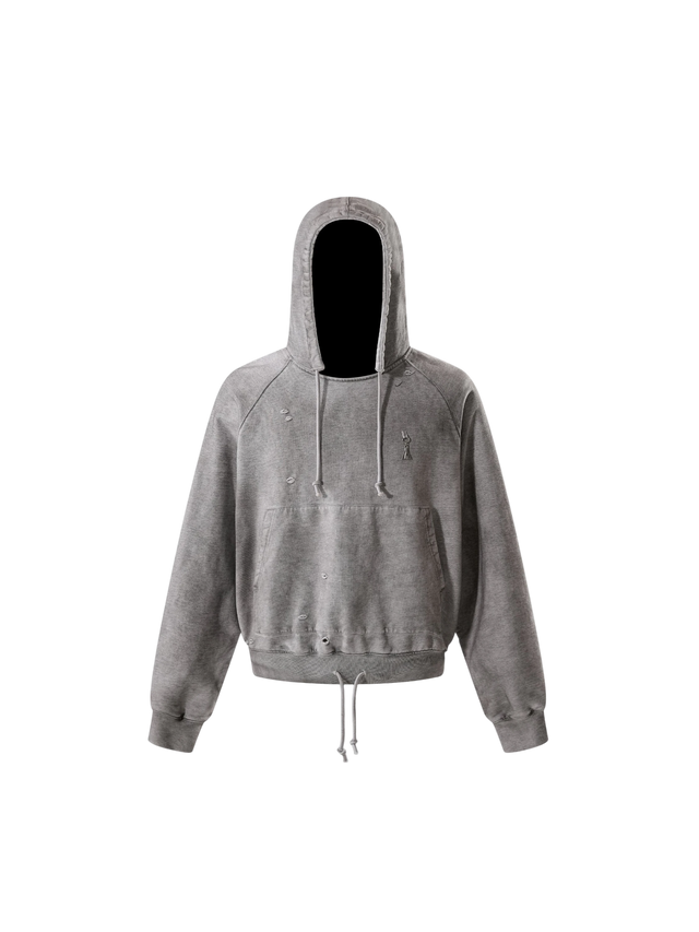 DISTRESSED STAINED PULLOVER HOODIE