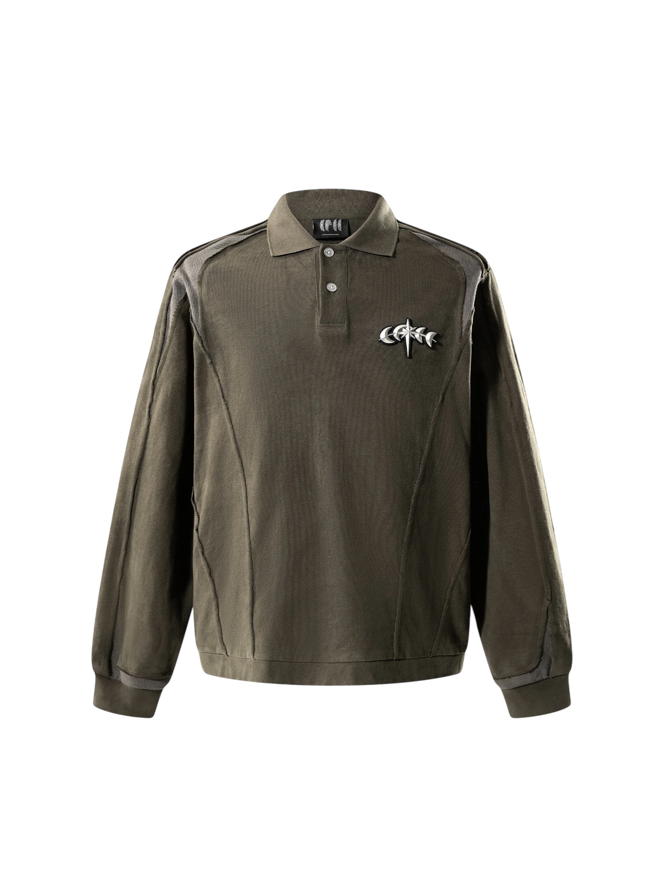 TBHNP Luminous Dawn structured seam long-sleeve polo shirt — men's streetwear polo