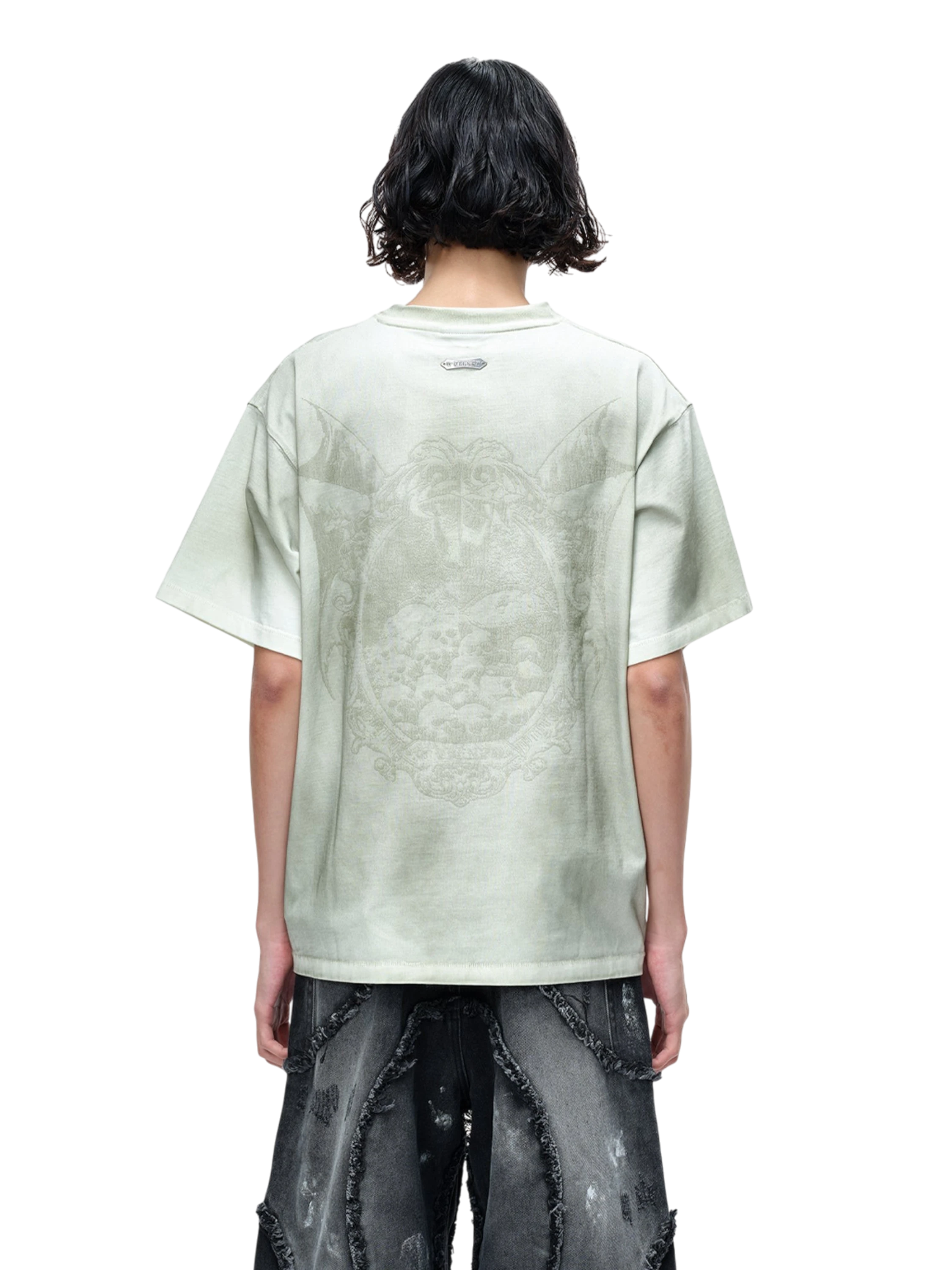 TBHNP Luminous Dawn knight badge washed t-shirt, white — men's streetwear graphic tee