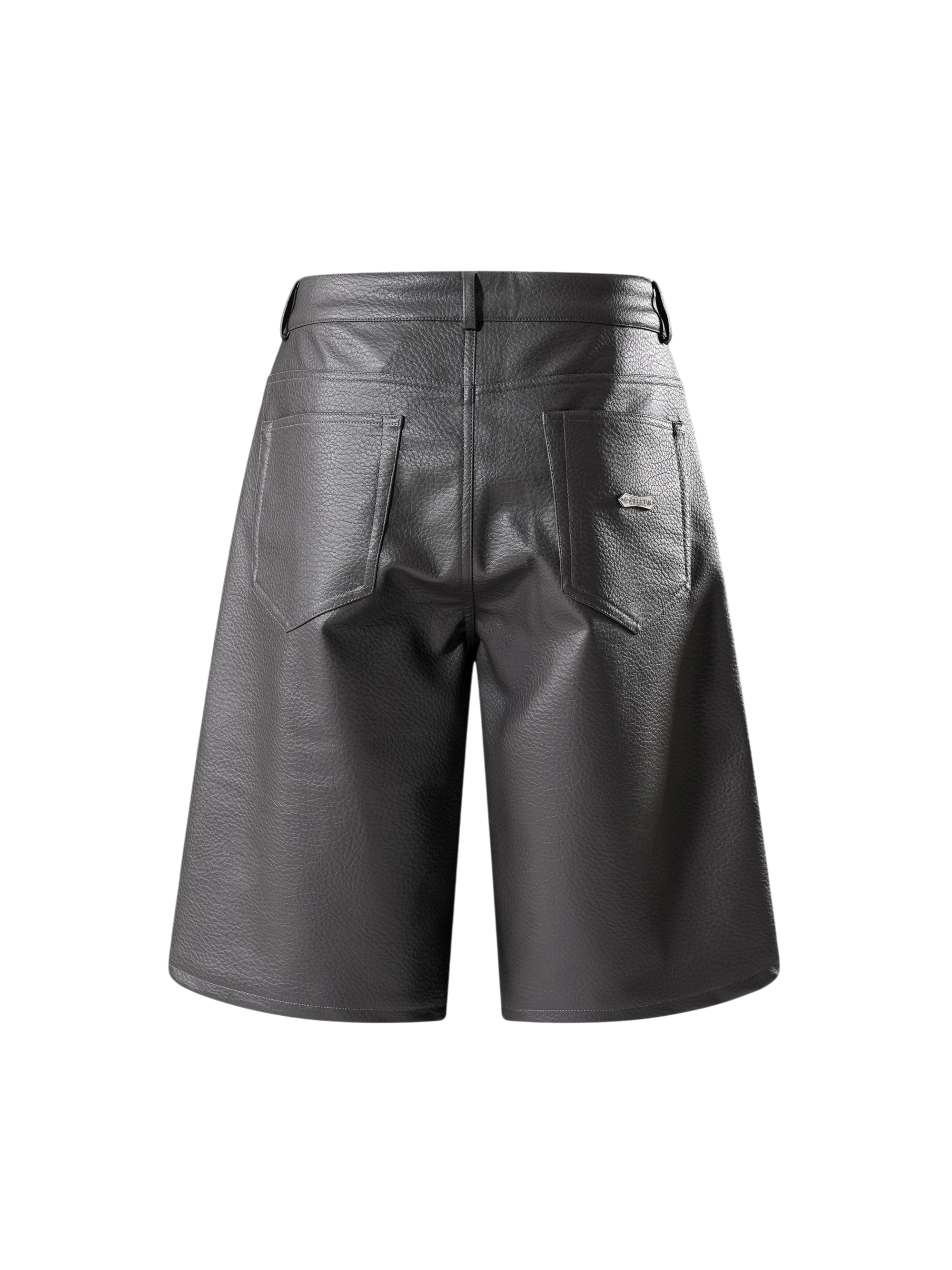TBHNP black faux-leather shorts, front flat-lay — men's streetwear shorts