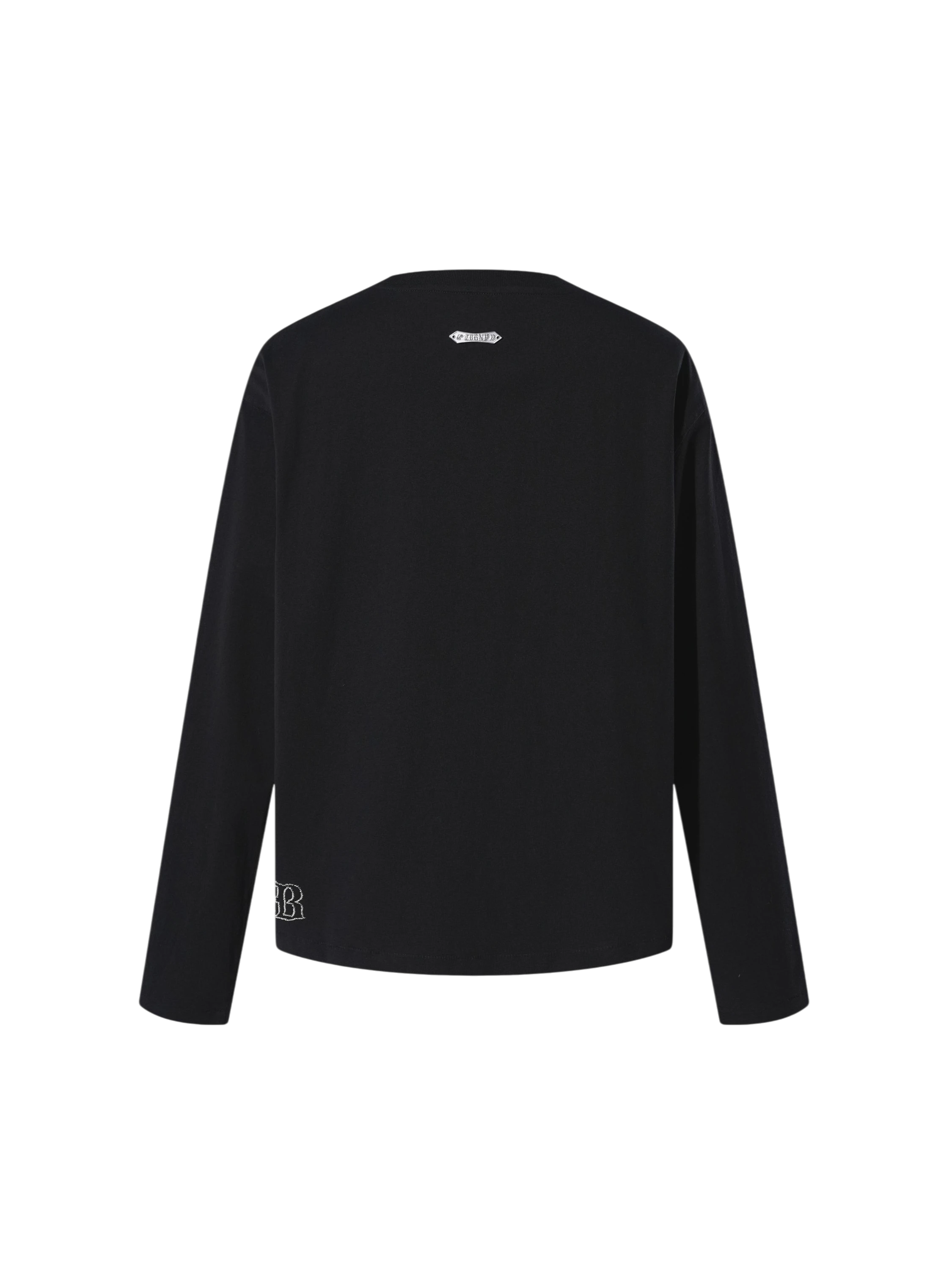 TBHNP Luminous Dawn distressed knight graphic long sleeve tee with bead-embroidered gothic lettering