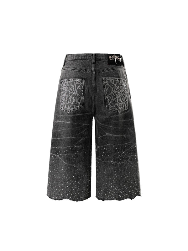 LUMINOUS DAWN RHINESTONE COBWEB  CROPPED JEANS
