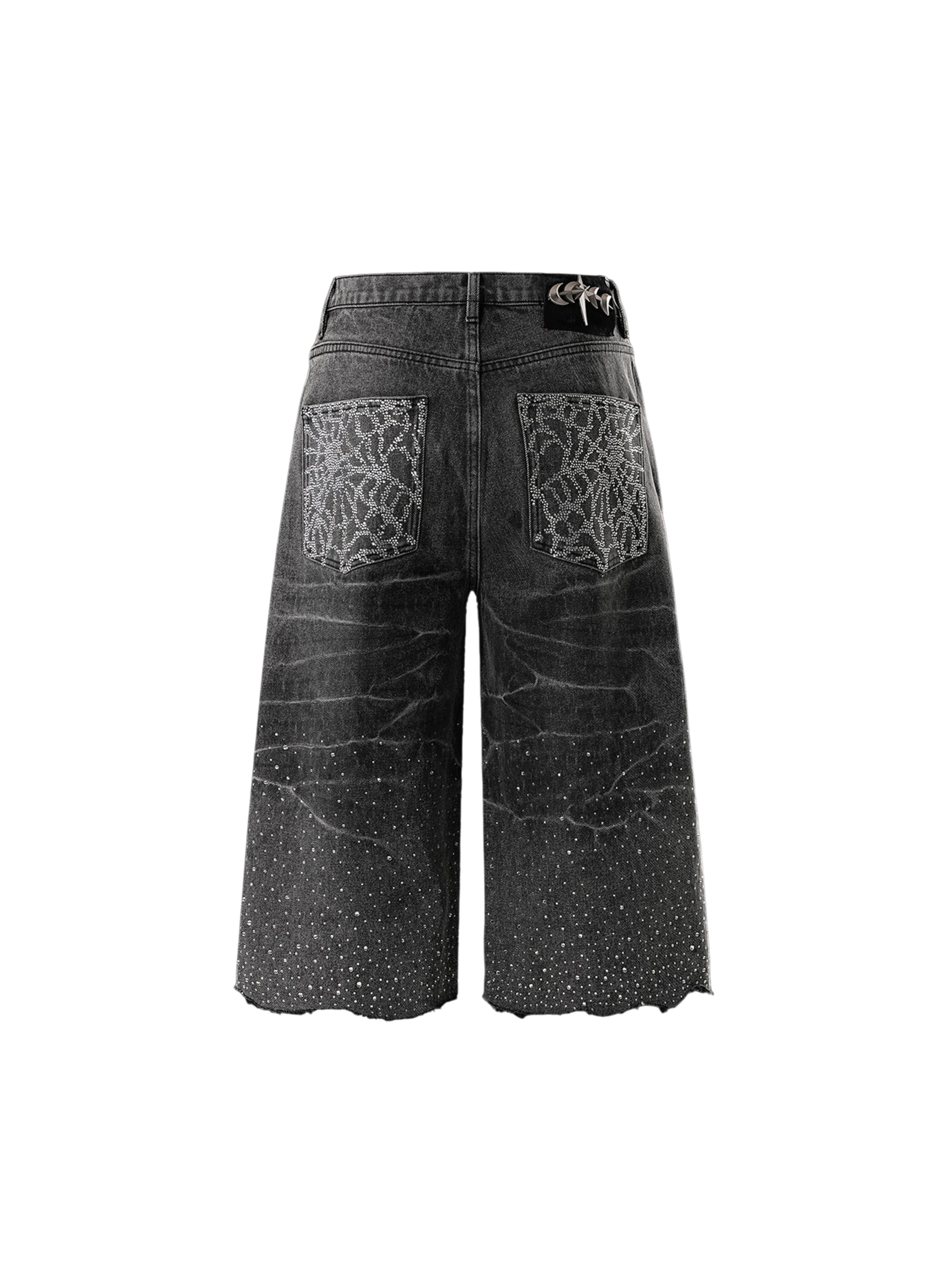 TBHNP Luminous Dawn cobweb rhinestone cropped jeans — men's streetwear denim
