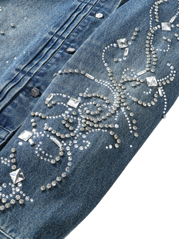 LUMINOUS DAWN RHINESTONE CROPPED DENIM JACKET
