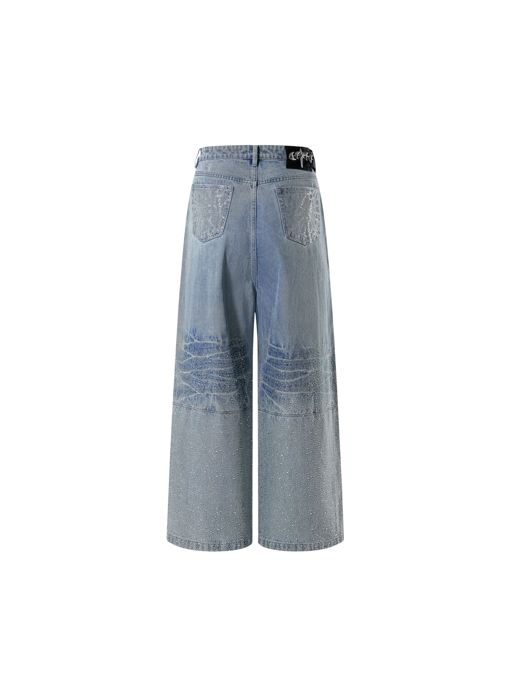 TBHNP Luminous Dawn gradient rhinestone wide-leg jeans, blue — men's streetwear denim