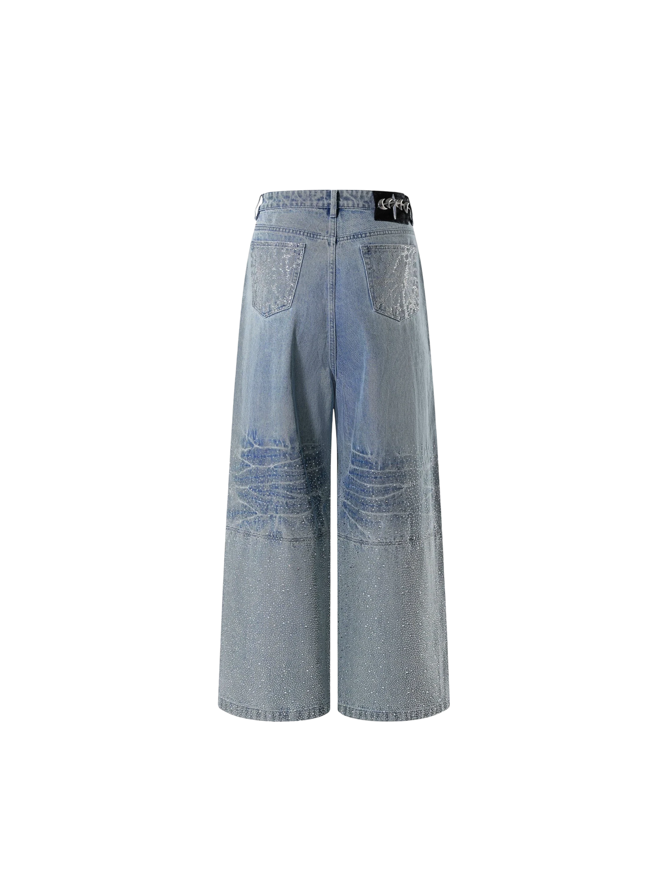 TBHNP Luminous Dawn gradient rhinestone wide-leg jeans, blue — men's streetwear denim