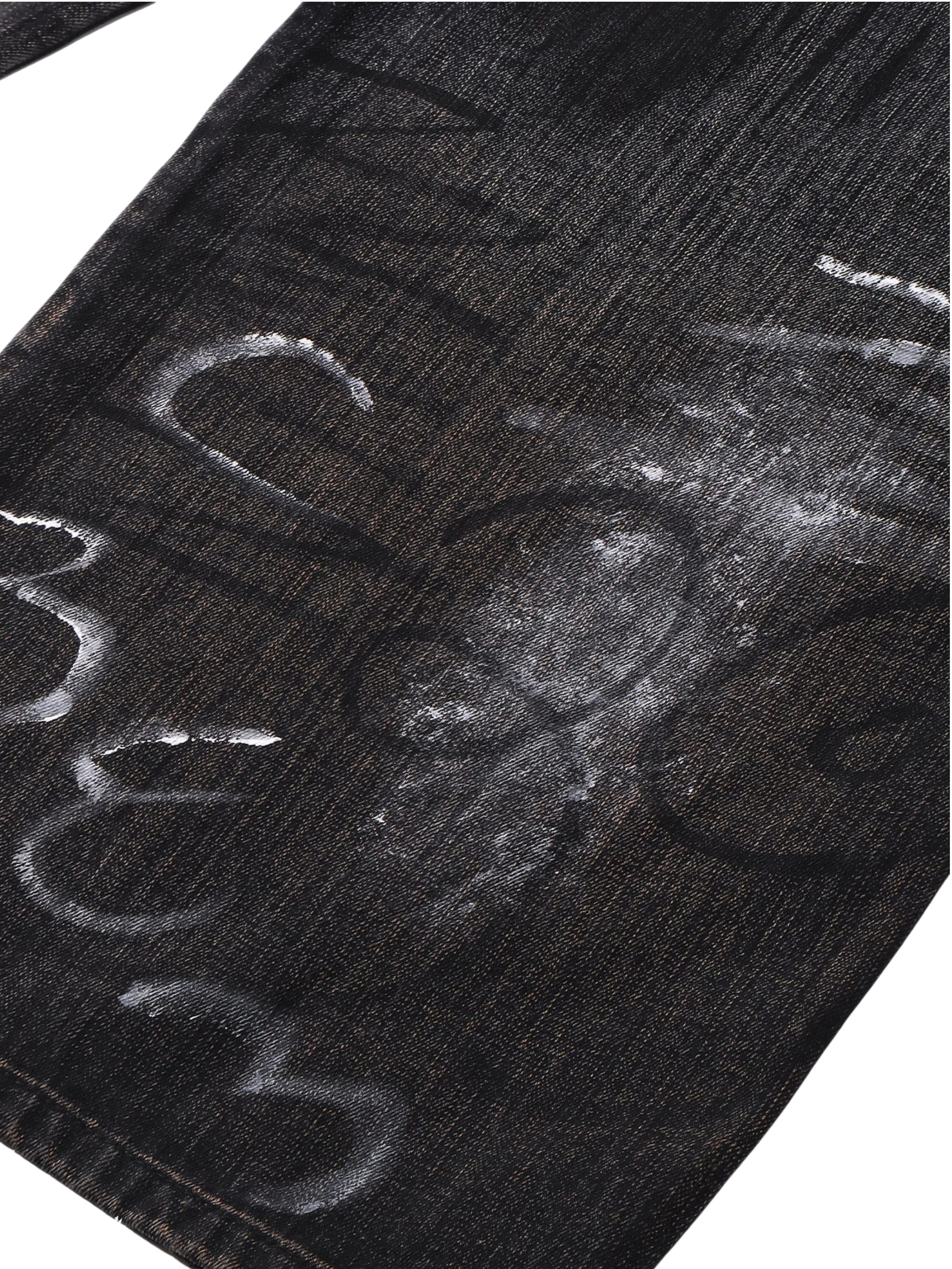 TBHNP Luminous Dawn graffiti distressed jeans, black — men's streetwear denim