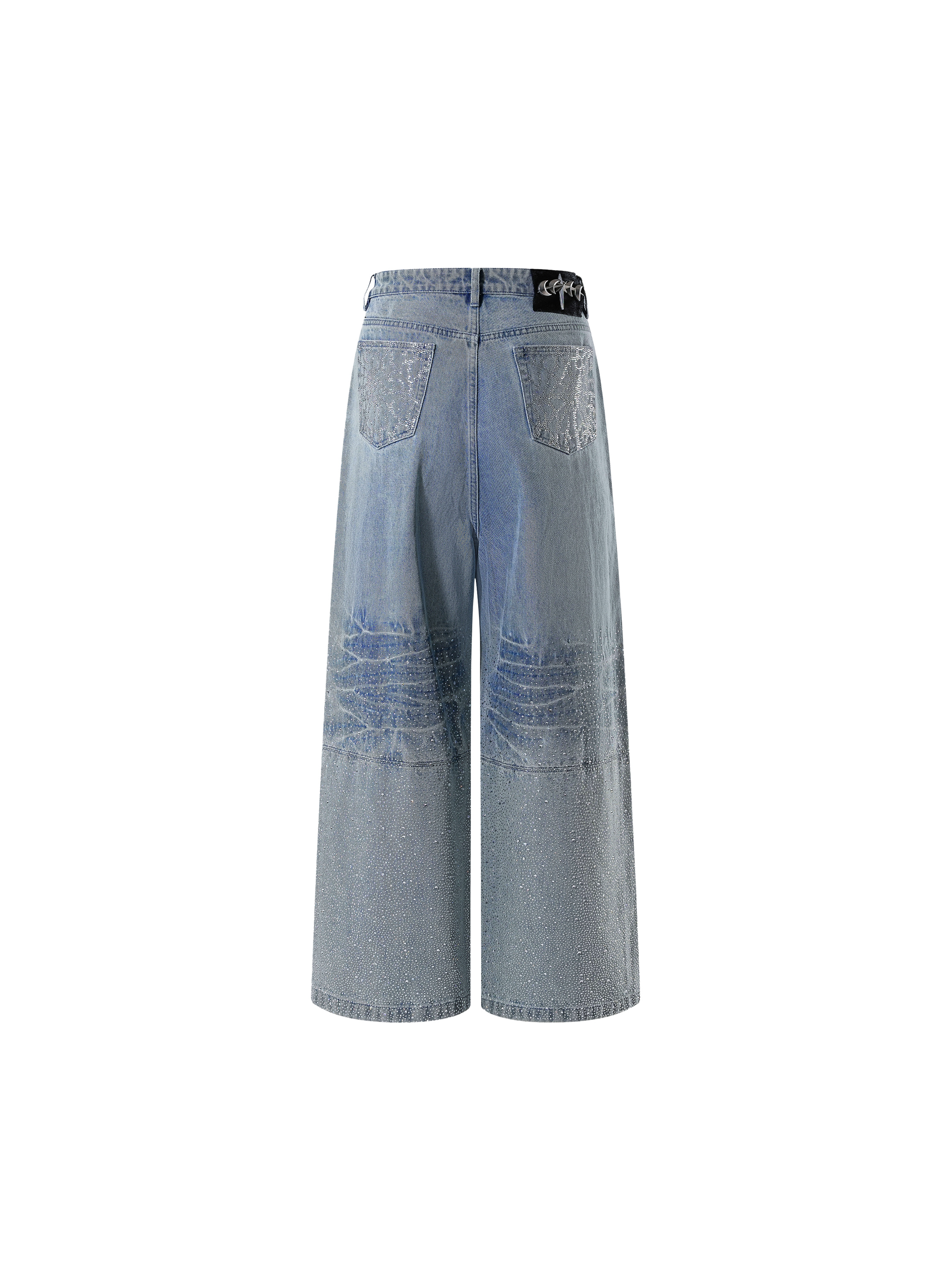 LUMINOUS DAWN RHINESTONE PEARL MESH JEANS