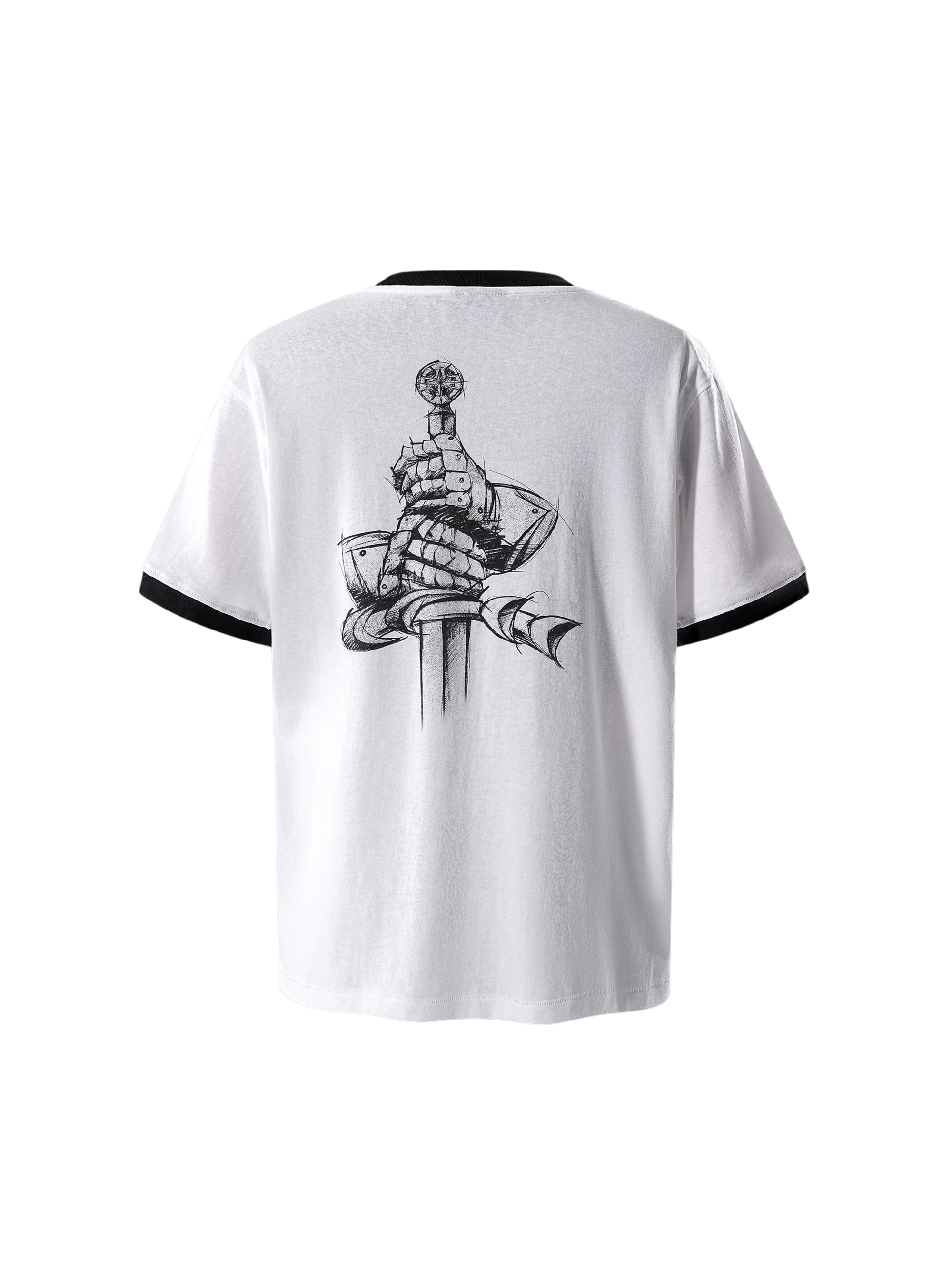 TBHNP Luminous Dawn sketch knight rhinestone ringer tee — men's streetwear graphic tee
