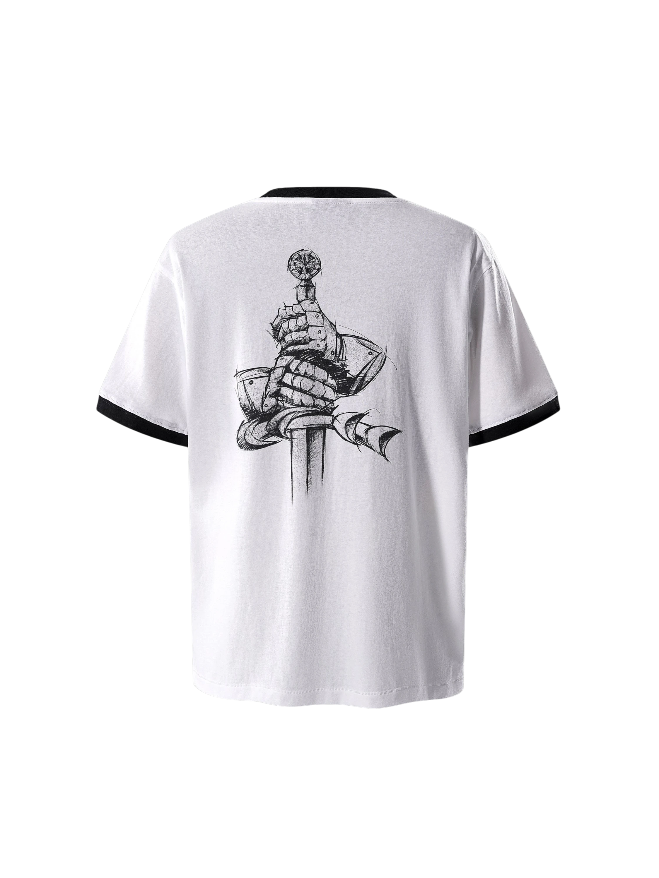 TBHNP Luminous Dawn sketch knight rhinestone ringer tee — men's streetwear graphic tee