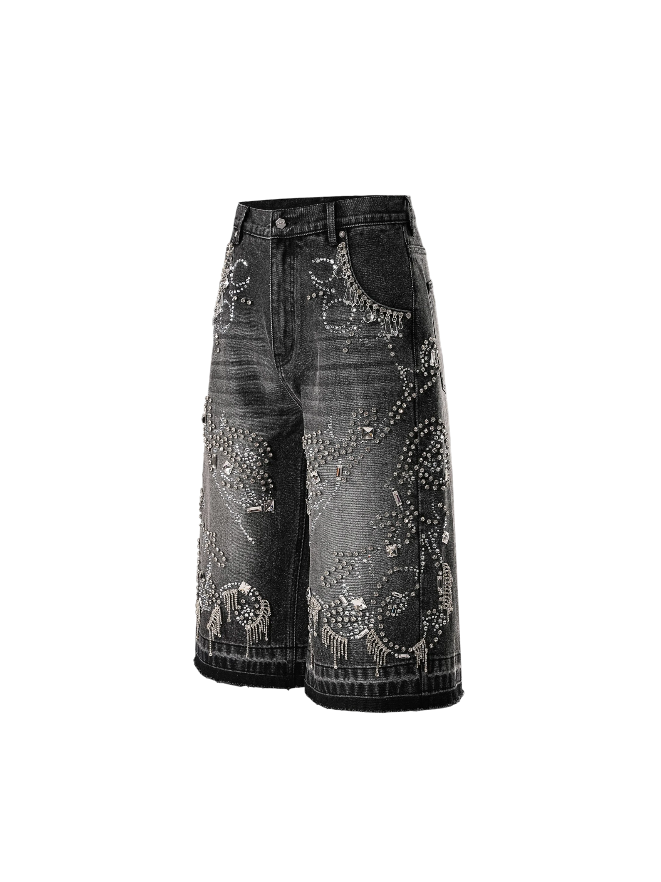 TBHNP Luminous Dawn rhinestone vine cropped wide-leg jeans — men's streetwear denim