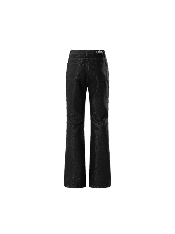 LUMINOUS DAWN ASTRAL METAL LOGO SILKY FLARE JEANS