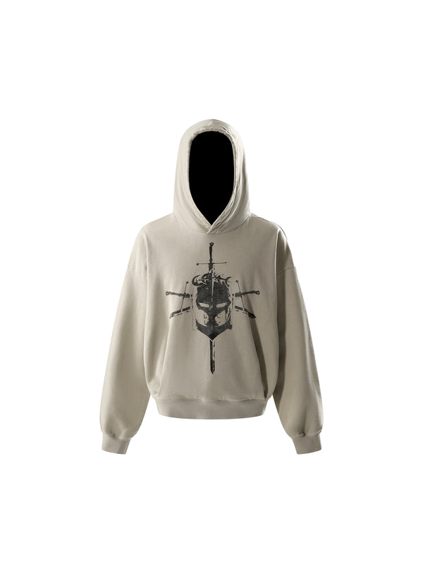 LUMINOUS DAWN KNIGHT AND SWORD PRINTED HOODIE