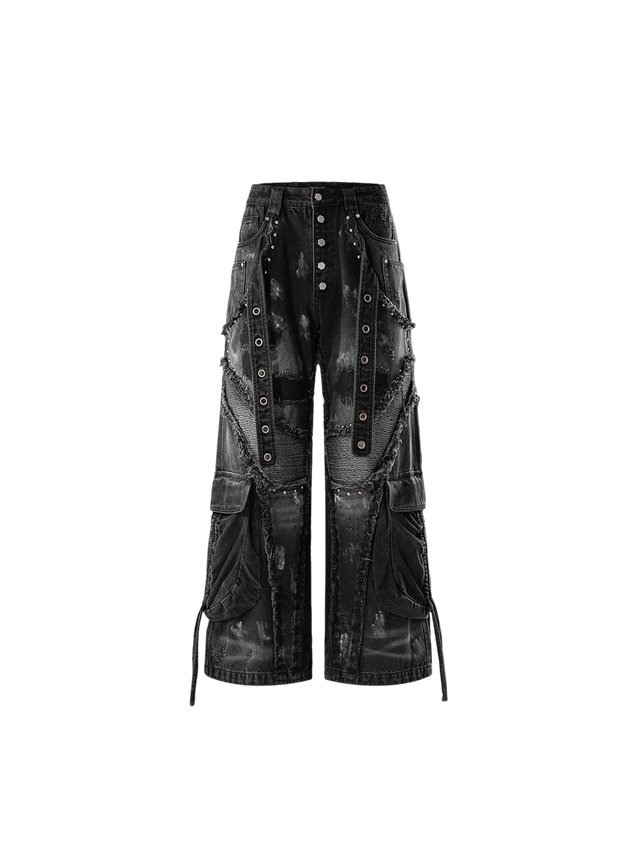 RIVET RIBBON BAGGY JEANS