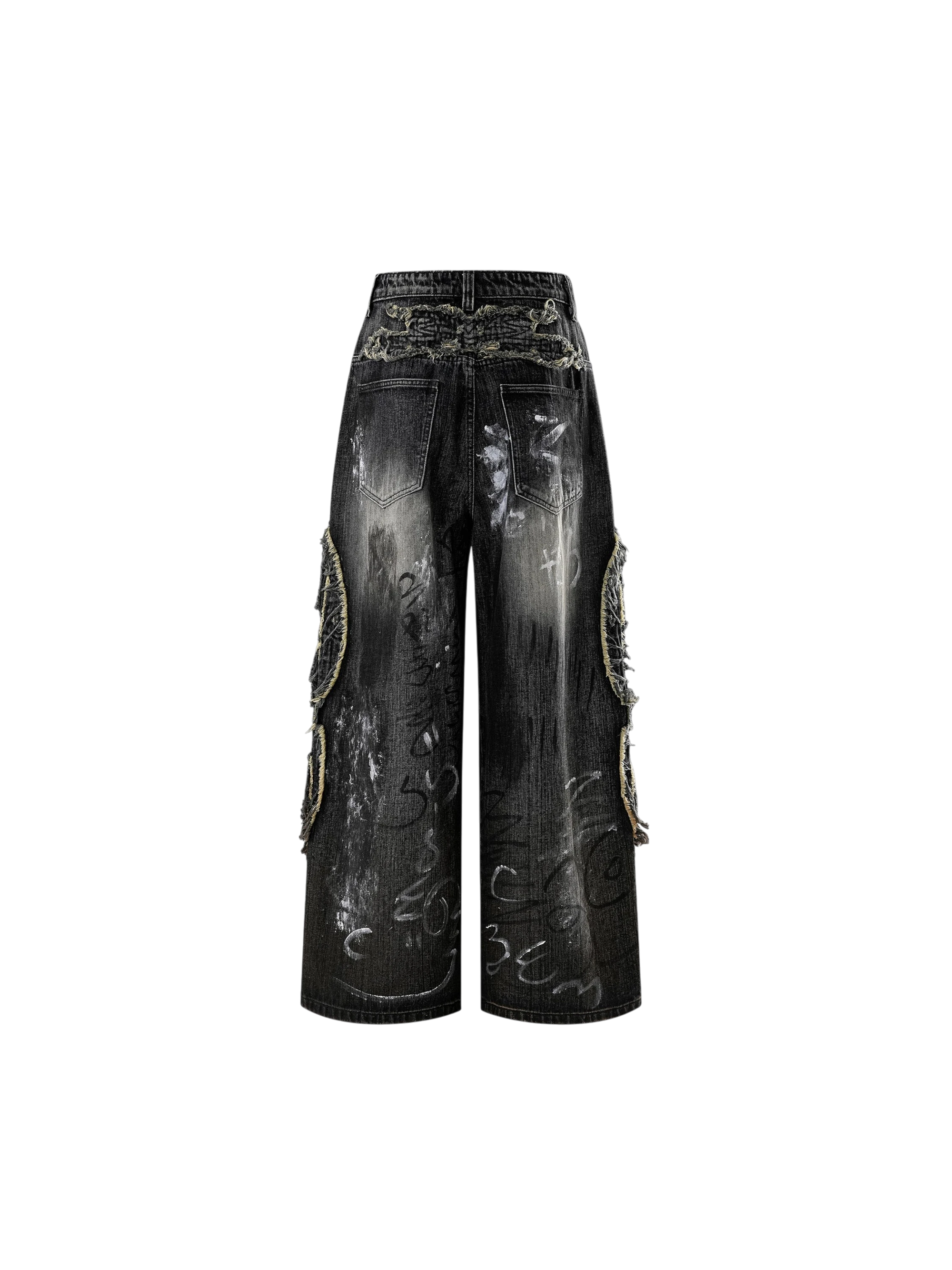 TBHNP Luminous Dawn graffiti distressed jeans, black — men's streetwear denim