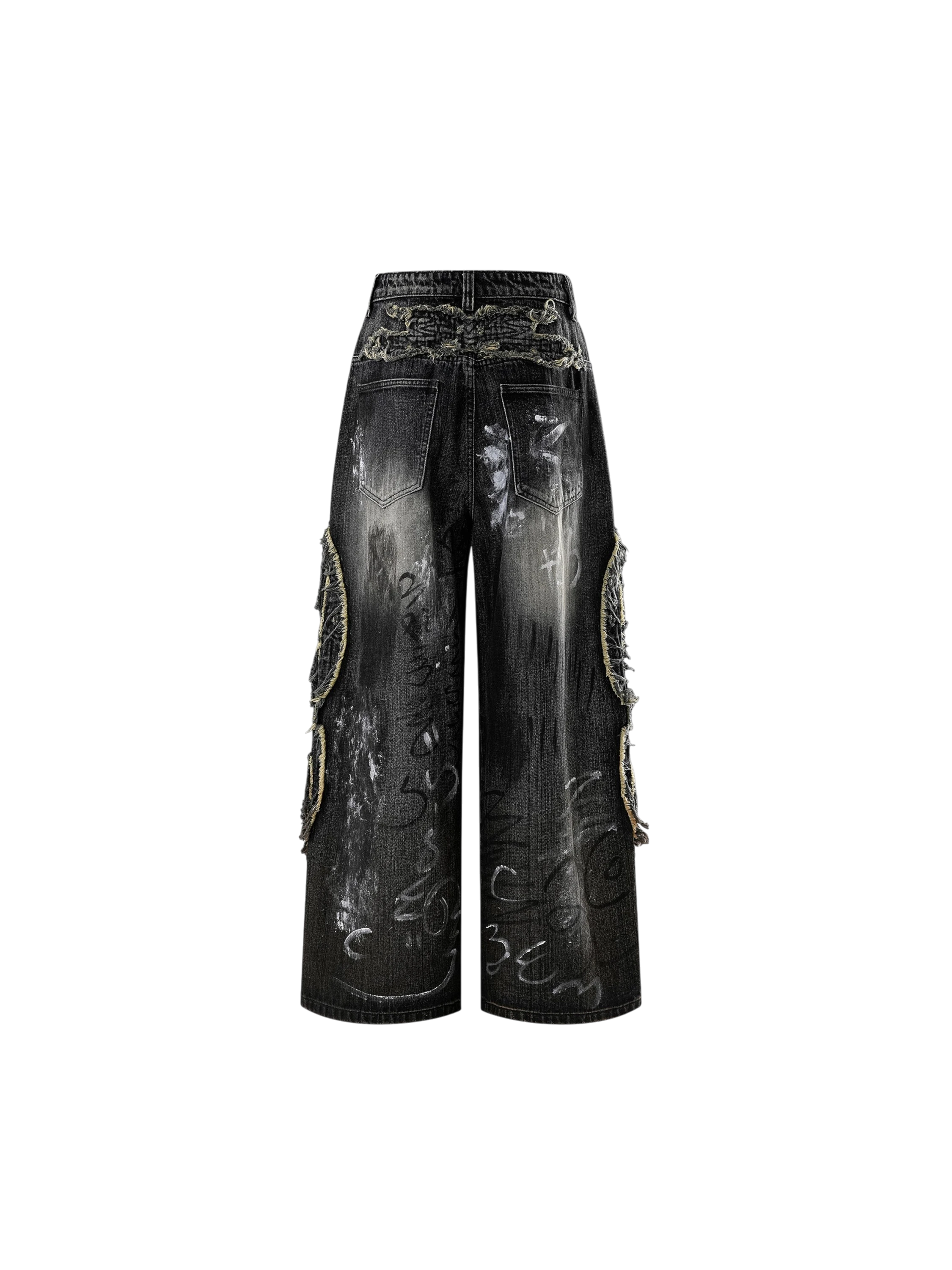 TBHNP Luminous Dawn graffiti distressed jeans, black — men's streetwear denim