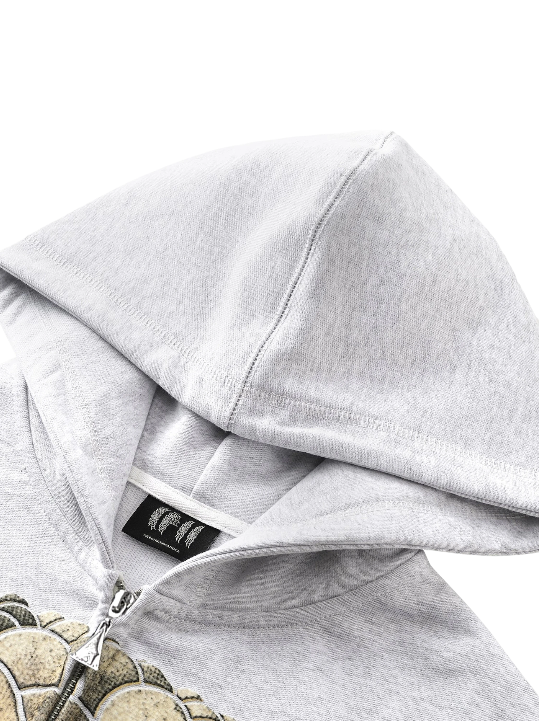 TBHNP Disciple graphic flocked zip-up hoodie, grey — men's streetwear hoodie