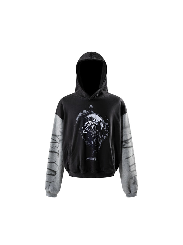 LUMINOUS DAWN WASHED PRINTED DESTROYED HOODIE