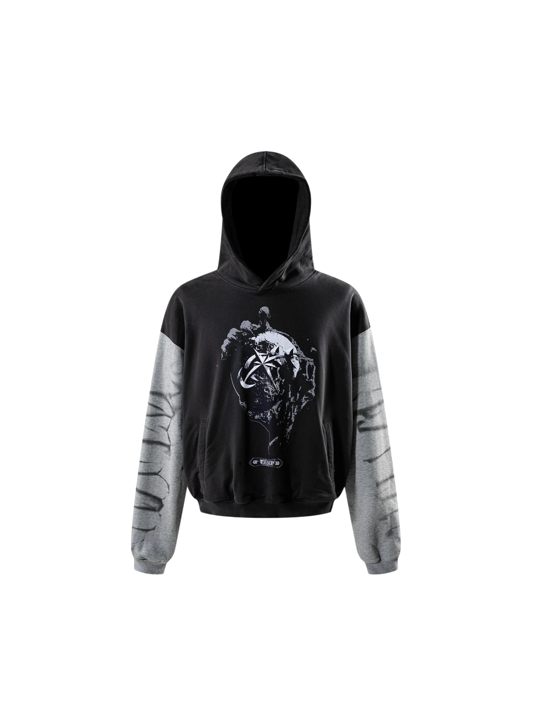 TBHNP Luminous Dawn washed two-tone cotton hoodie, dark grey — men's streetwear hoodie