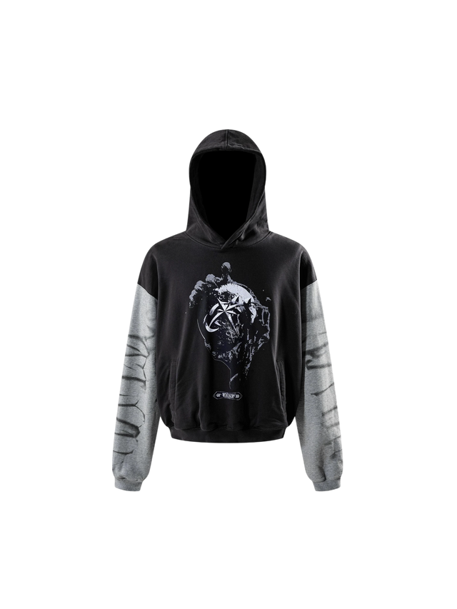 WASHED TWO-TONE PRINTED HOODIE