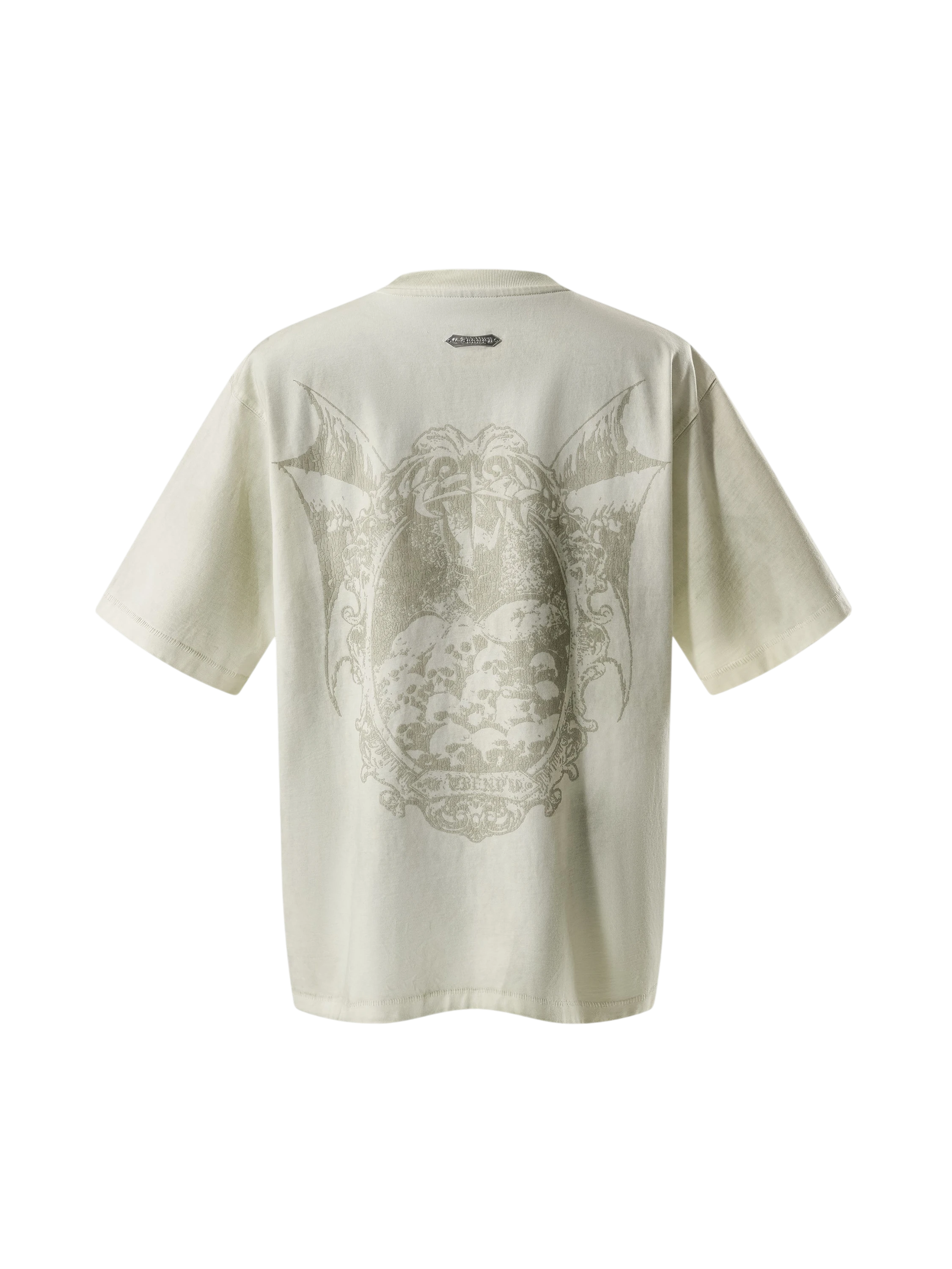 TBHNP Luminous Dawn knight badge washed t-shirt, white — men's streetwear graphic tee
