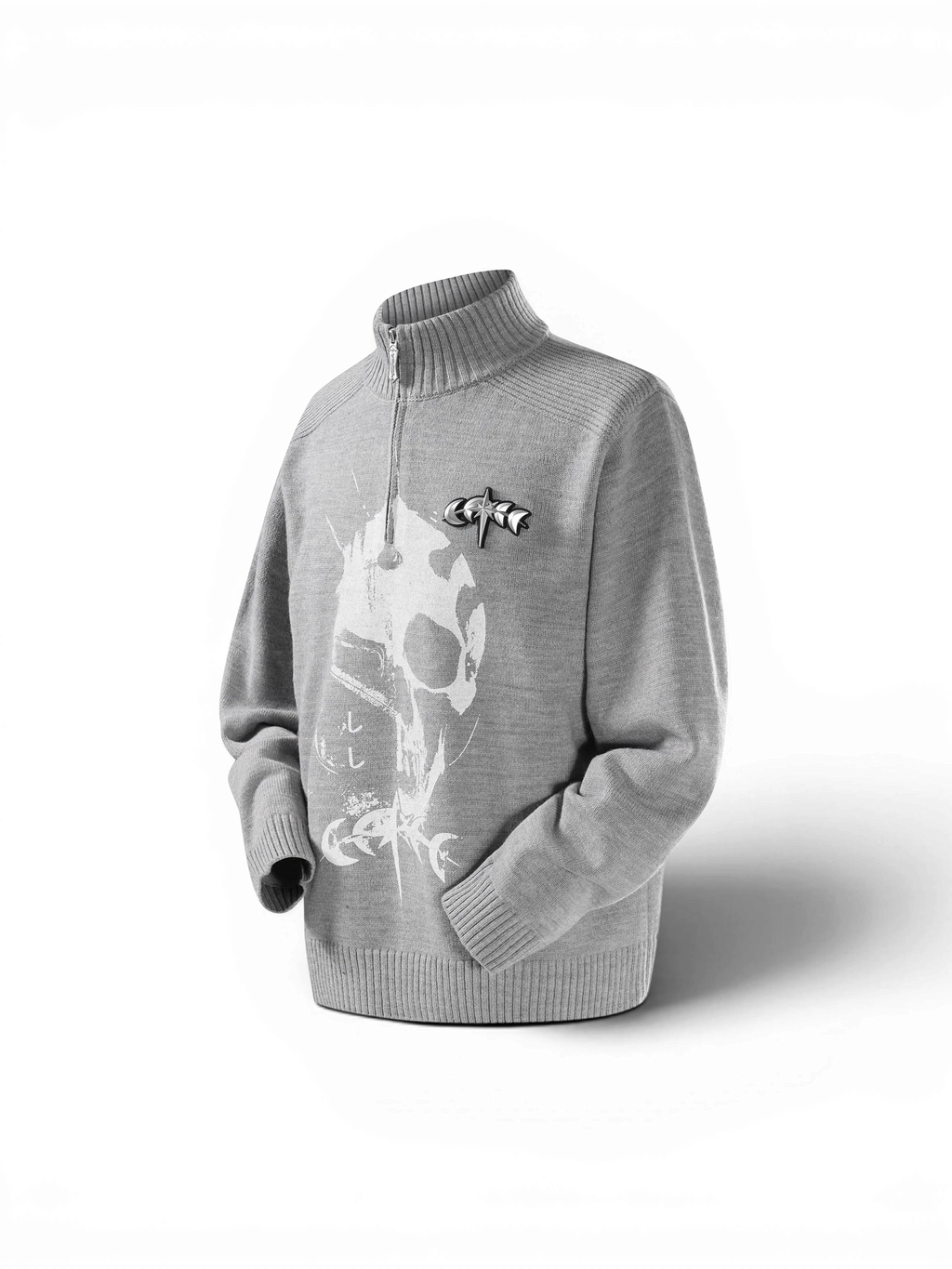LUMINOUS DAWN KNIGHT & UNDEAD PRINT QUARTER-ZIP SWEATER