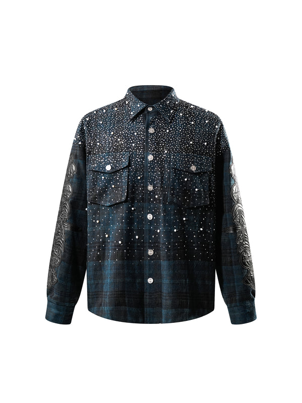 LUMINOUS DAWN RHINESTONE PEARL BAT PATTERN L-S SHIRT