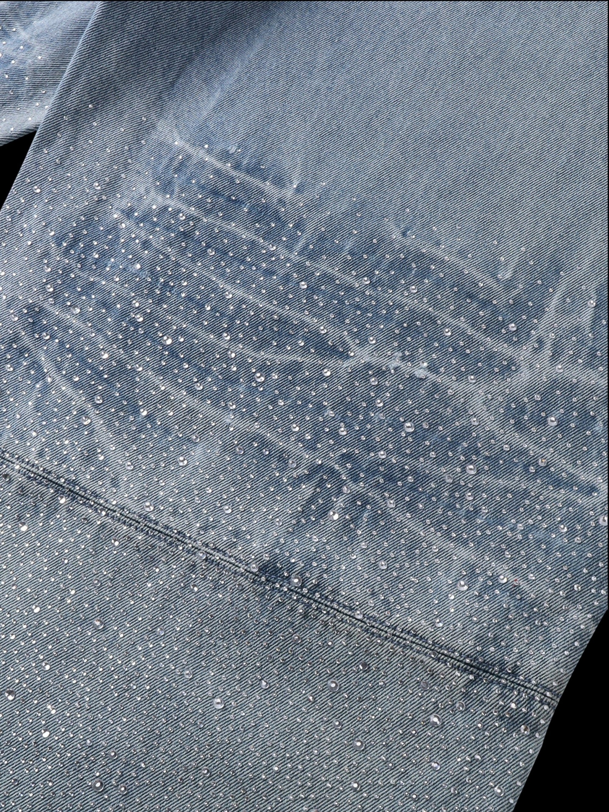 TBHNP Luminous Dawn gradient rhinestone wide-leg jeans, blue — men's streetwear denim