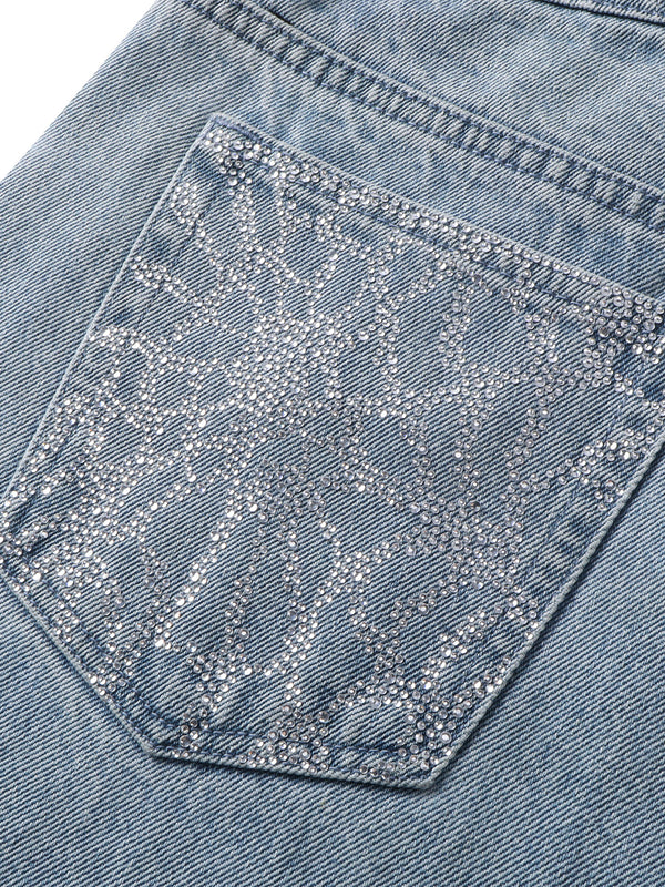 LUMINOUS DAWN RHINESTONE PEARL MESH JEANS