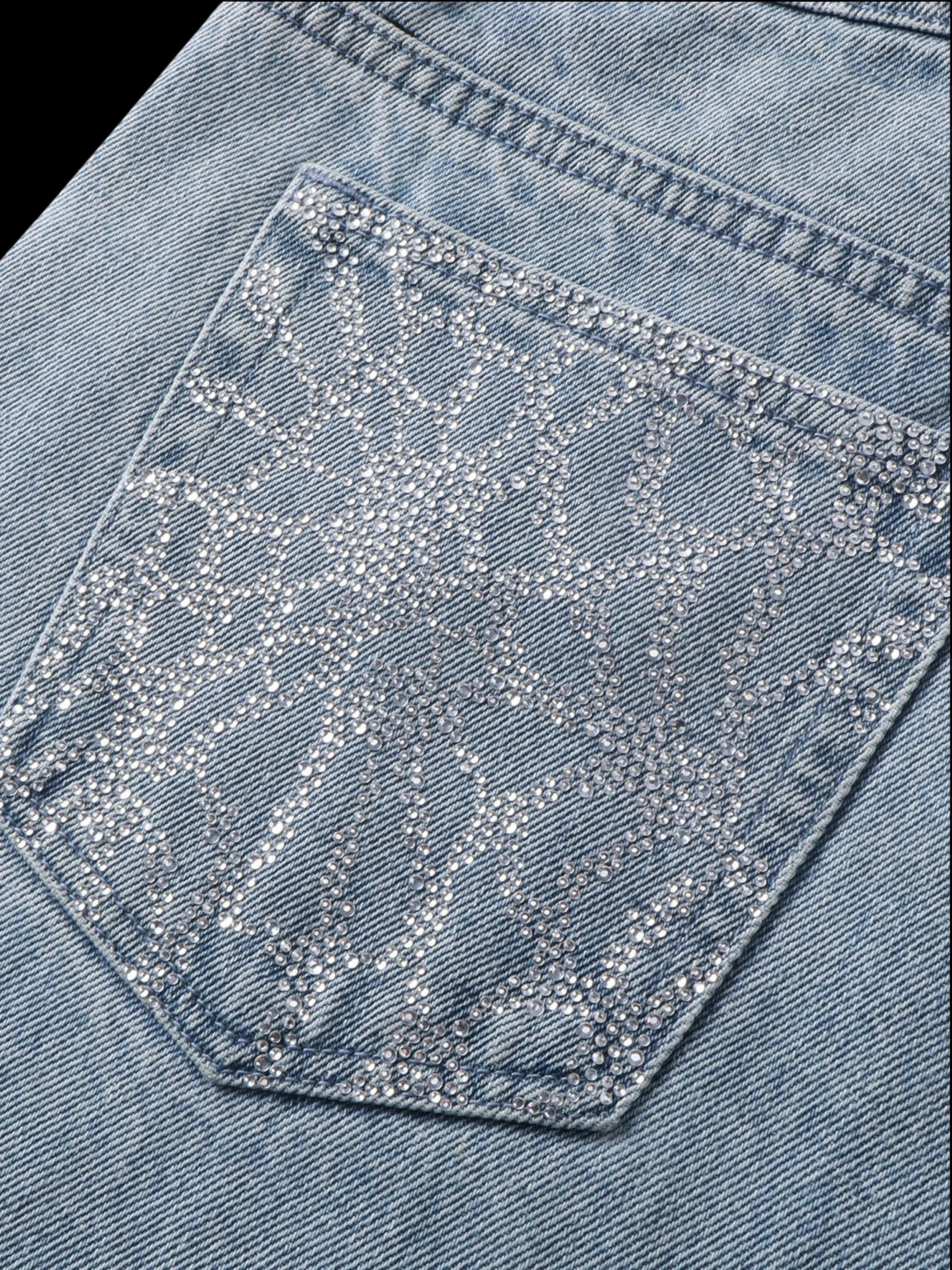 LUMINOUS DAWN RHINESTONE PEARL WIDE-LEG JEANS
