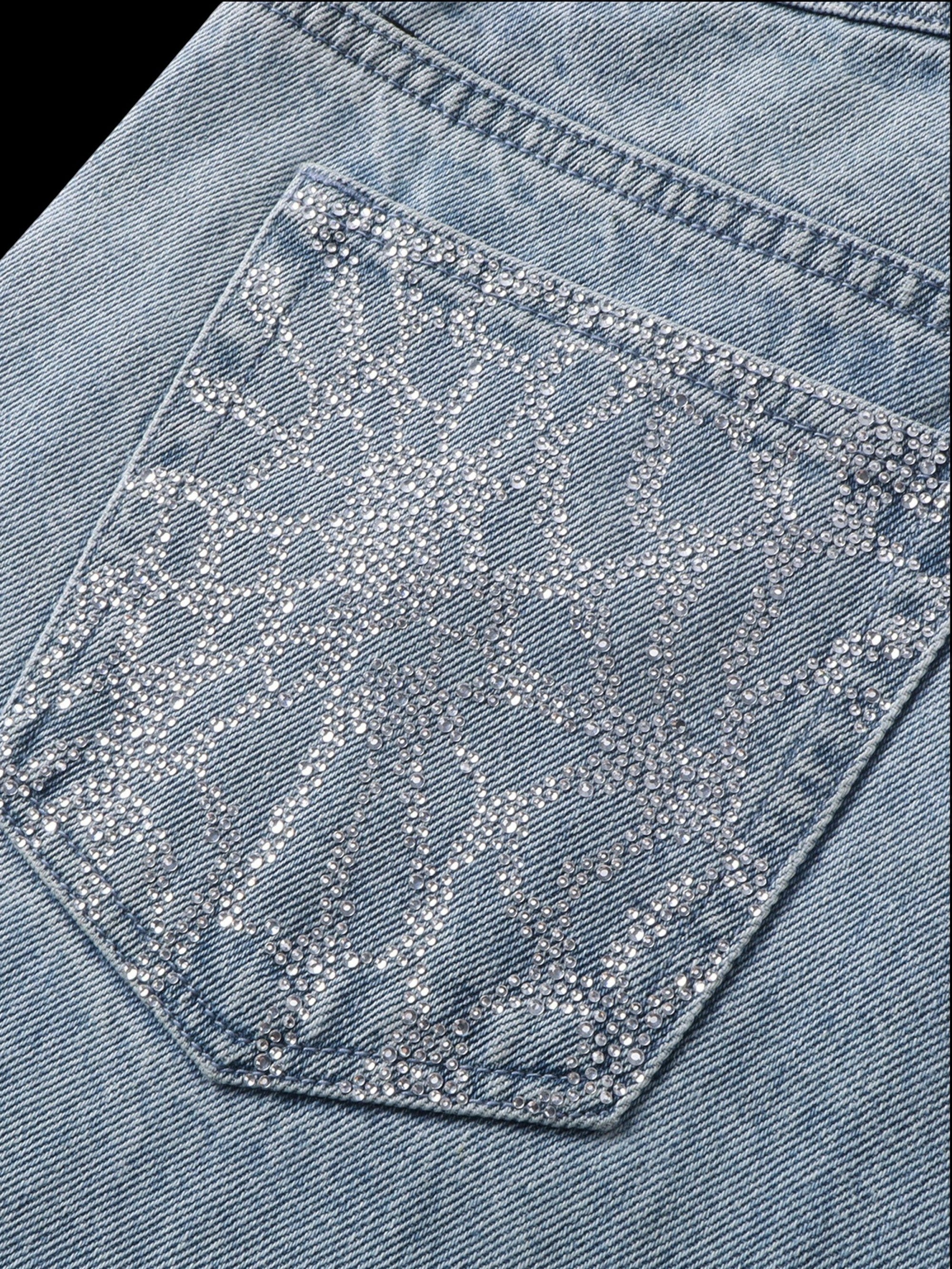 TBHNP Luminous Dawn gradient rhinestone wide-leg jeans, blue — men's streetwear denim