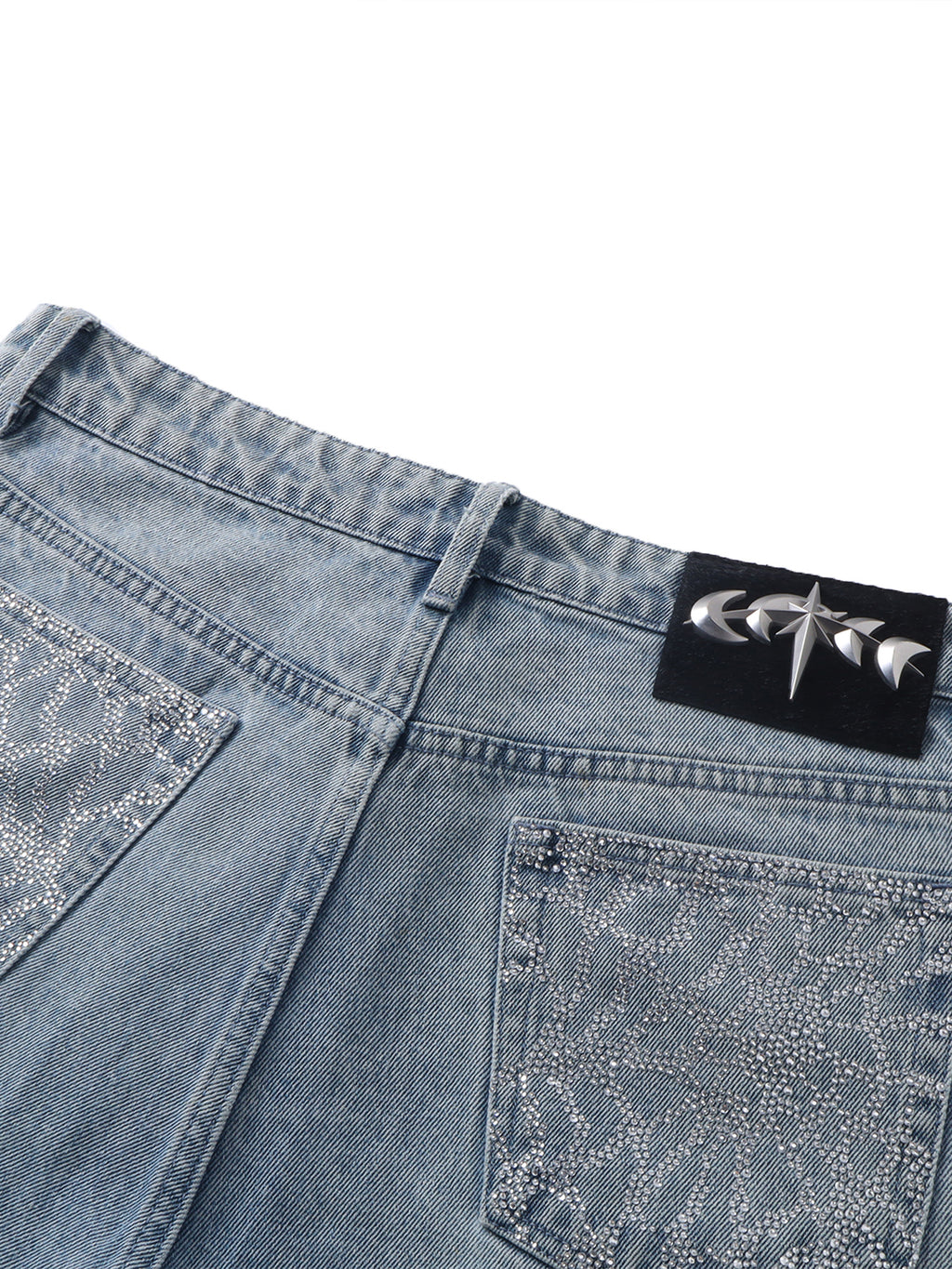 LUMINOUS DAWN RHINESTONE PEARL MESH JEANS