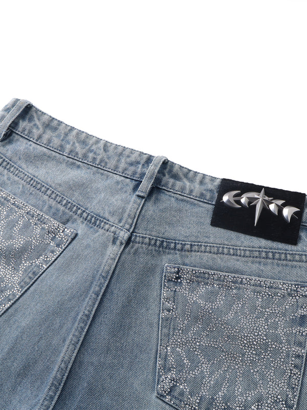 LUMINOUS DAWN RHINESTONE PEARL MESH JEANS