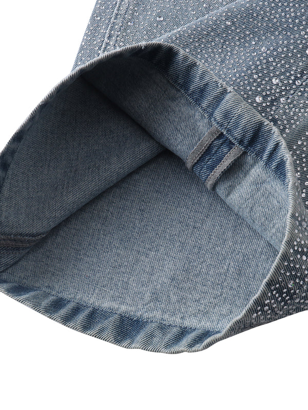 LUMINOUS DAWN RHINESTONE PEARL MESH JEANS