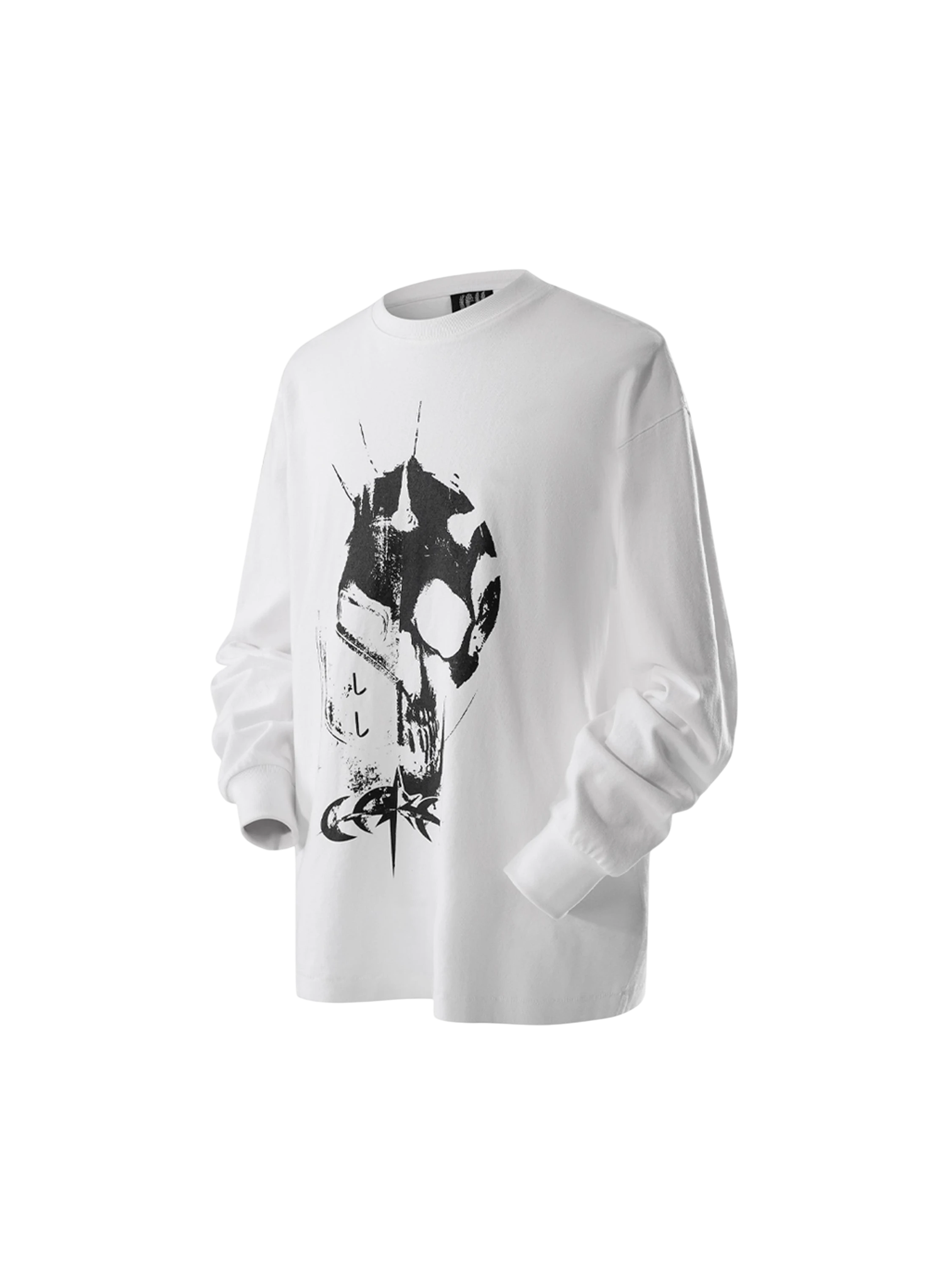 TBHNP Luminous Dawn knight and ghost print long-sleeve tee — men's streetwear graphic tee