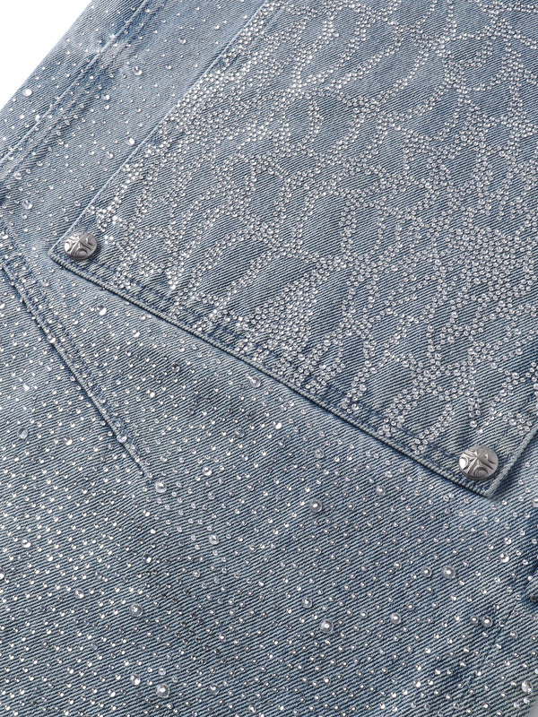 LUMINOUS DAWN RHINESTONE PEARL MESH JEANS