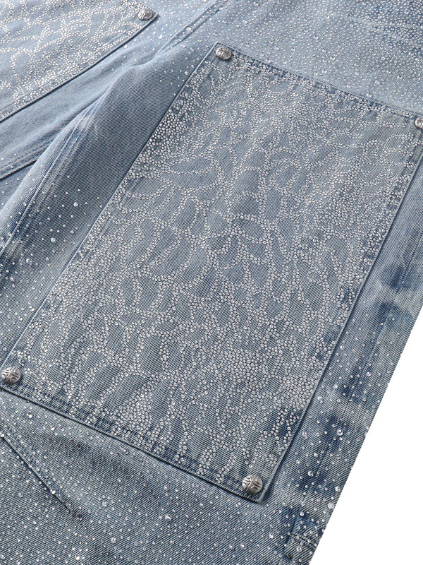 LUMINOUS DAWN RHINESTONE PEARL MESH JEANS