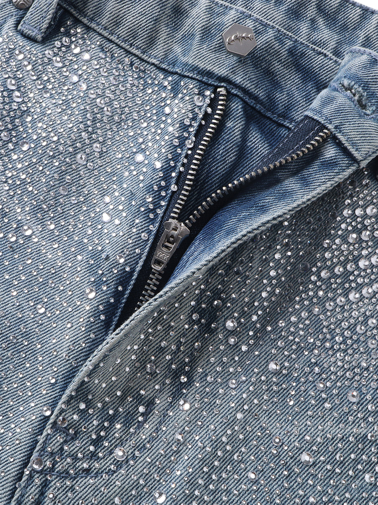 LUMINOUS DAWN RHINESTONE PEARL MESH JEANS